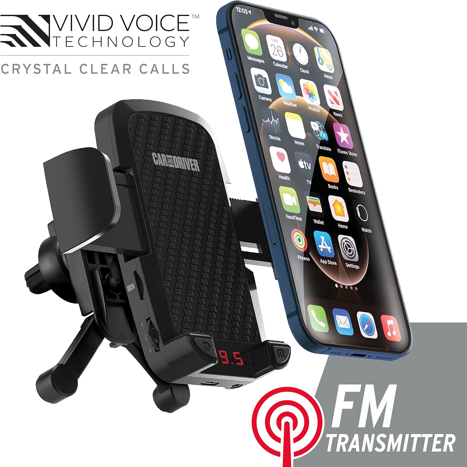 Car and Driver Transmisor FM Bluetooth con cancelación de ruido para automóvil  Transmite música, haz llamadas a través de la radio FM del automóvil