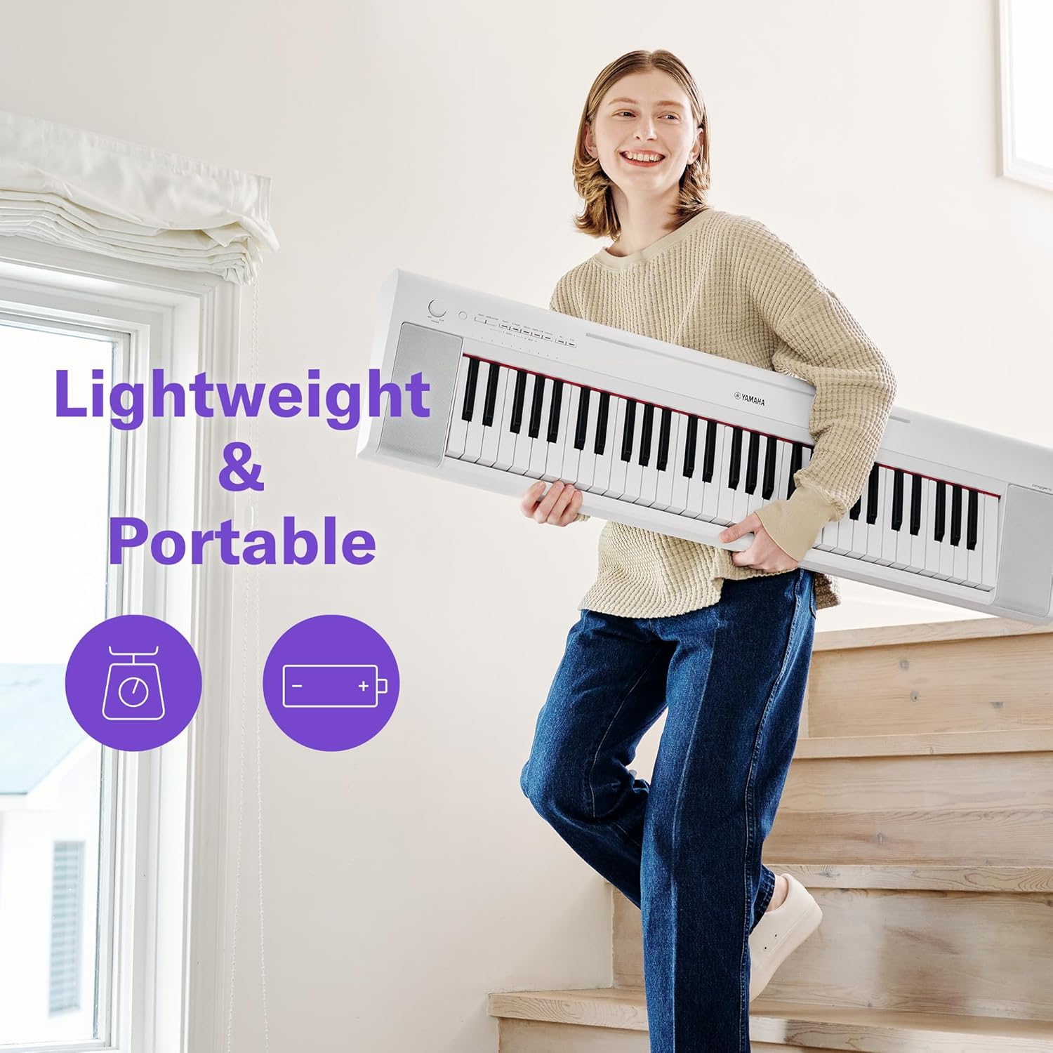 Yamaha Piano digital ultraportátil Piaggero de 61 teclas, negro (NP15WH)