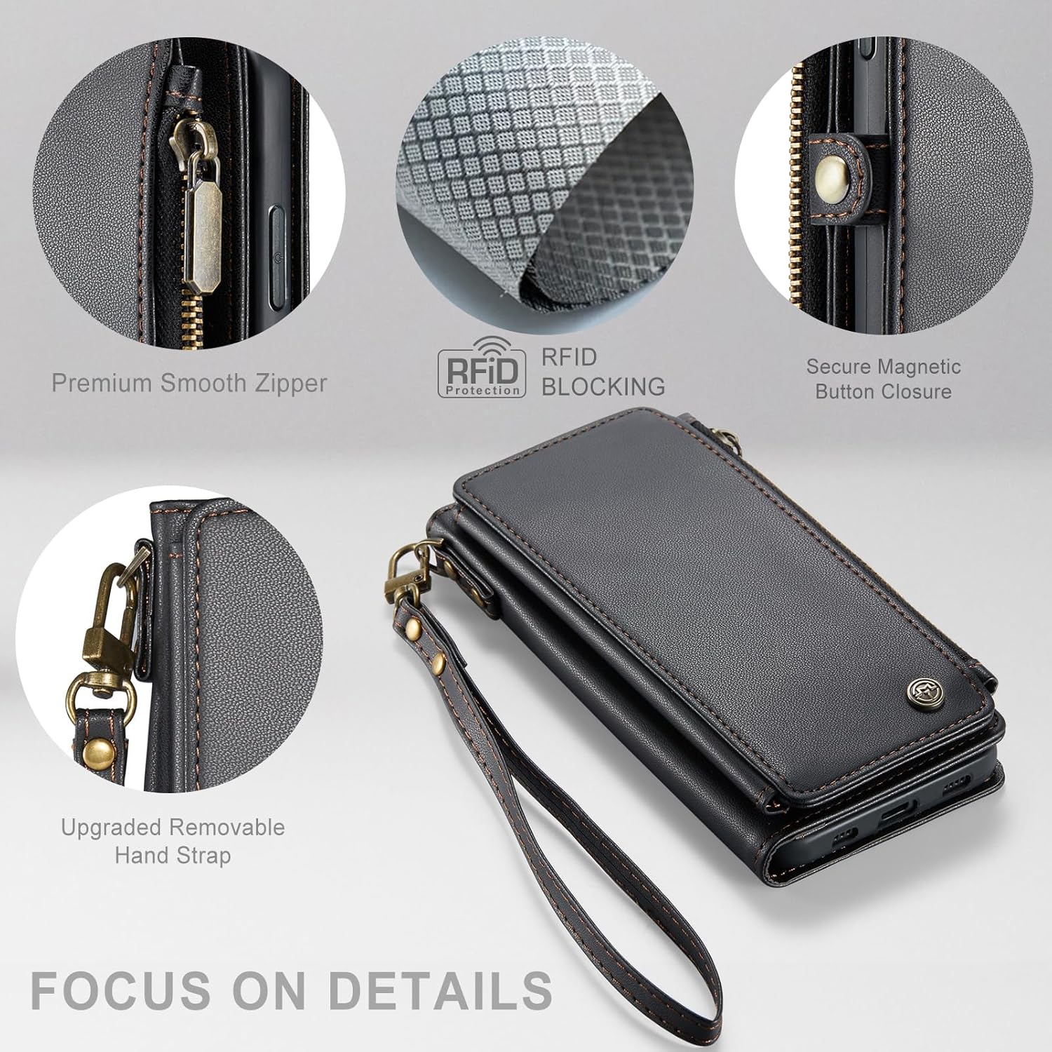 Defencase Funda para iPhone 11 Pro, bloqueo RFID para iPhone 11 Pro, funda tipo cartera para mujeres y hombres con soporte para tarjetas, cierre