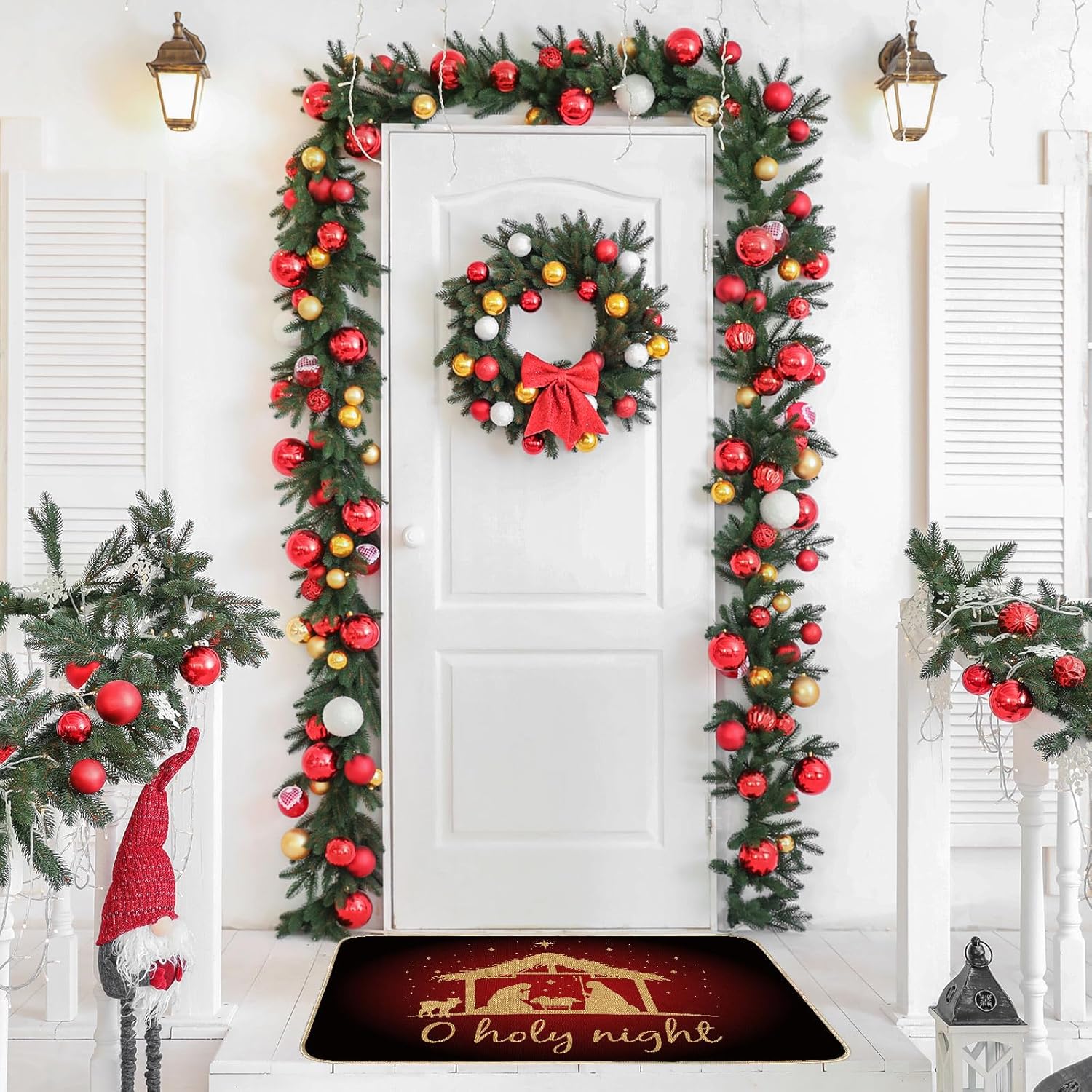 AnyDesign – Felpudo de Navidad para puerta delantera, para Navidad, invierno, vacaciones, decorativo, antideslizante, rectangular, tapete para