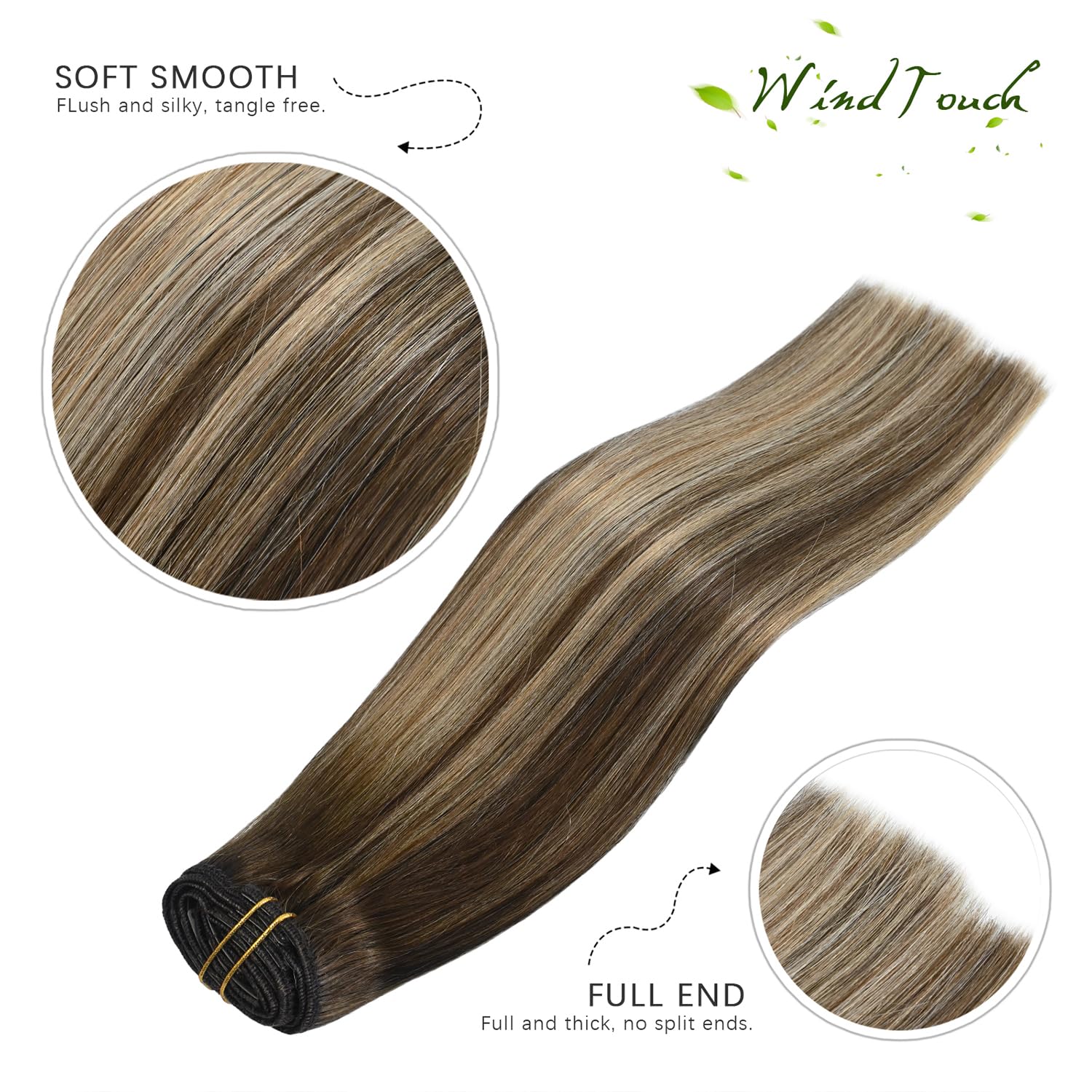 Extensiones de cabello humano con pinzas, color castaño chocolate a rubio oscuro con balayage y reflejos, para cabello castaño, 2.47onzas, N.