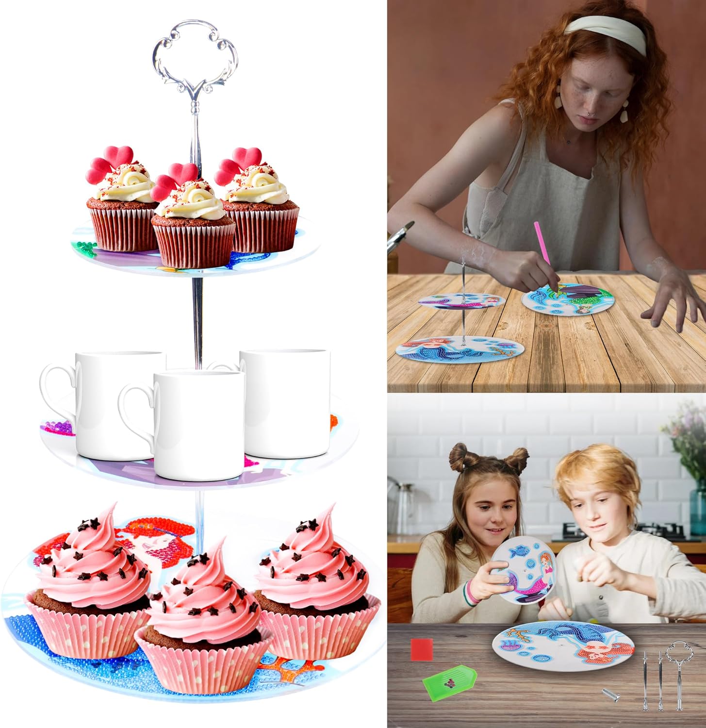 WOWCLAP Soporte para cupcakes de 3 niveles de diamante, bandeja escalonada, se puede utilizar para bodas, fiestas, cupcakes, dulces, postres y
