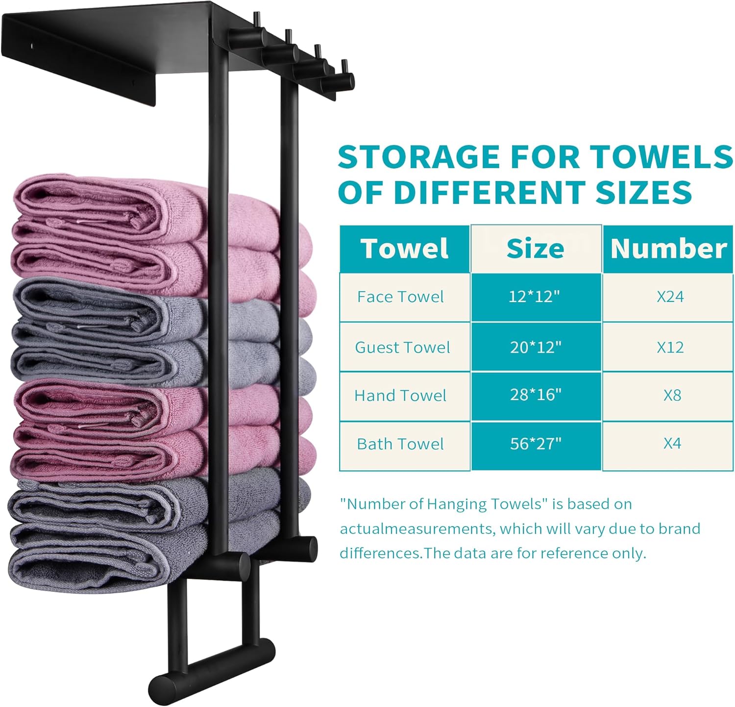 Toallero montado en la pared con estante de metal y 4 ganchos, toallero de acero inoxidable para baño pequeño, almacenamiento de toallas de baño,