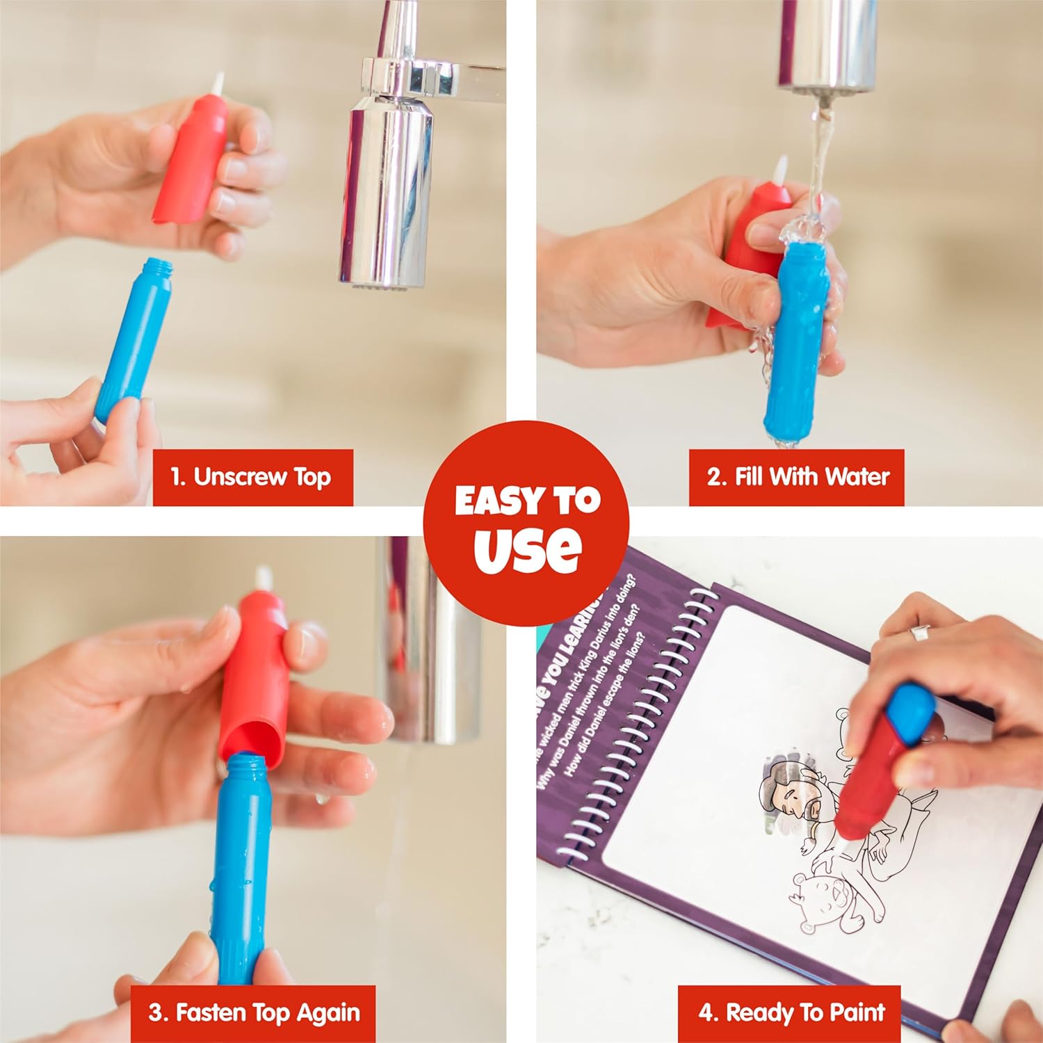 Kanga Toys – Juego de 5 pinceles de agua multicolor, para pintar con pinceles de agua, bolígrafos Wow de repuesto para libros de dibujo o tapetes