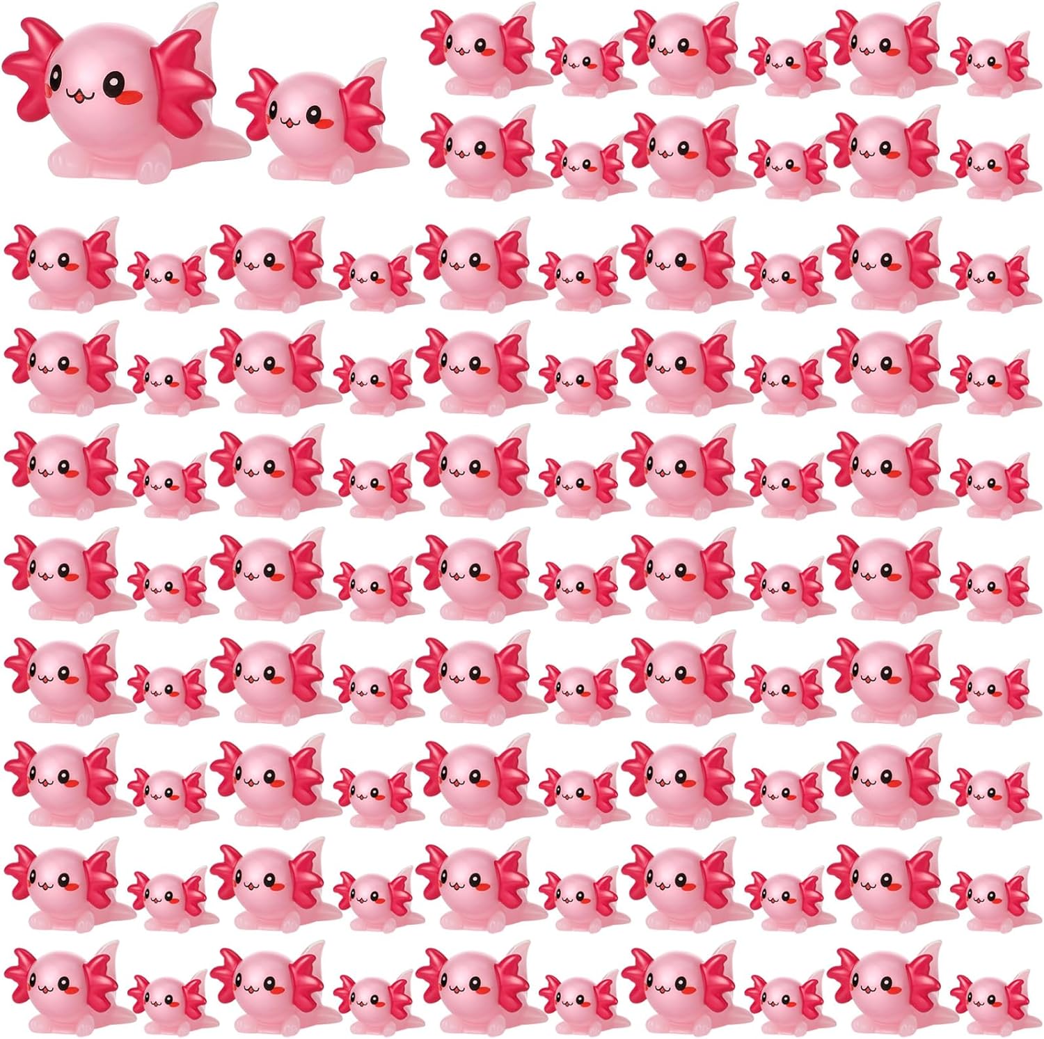 100 figuras miniatura de ajolote de resina rosa, figuras de animales pequeños, dijes de ajolote, micro adornos de paisaje para jardín, manualidades,