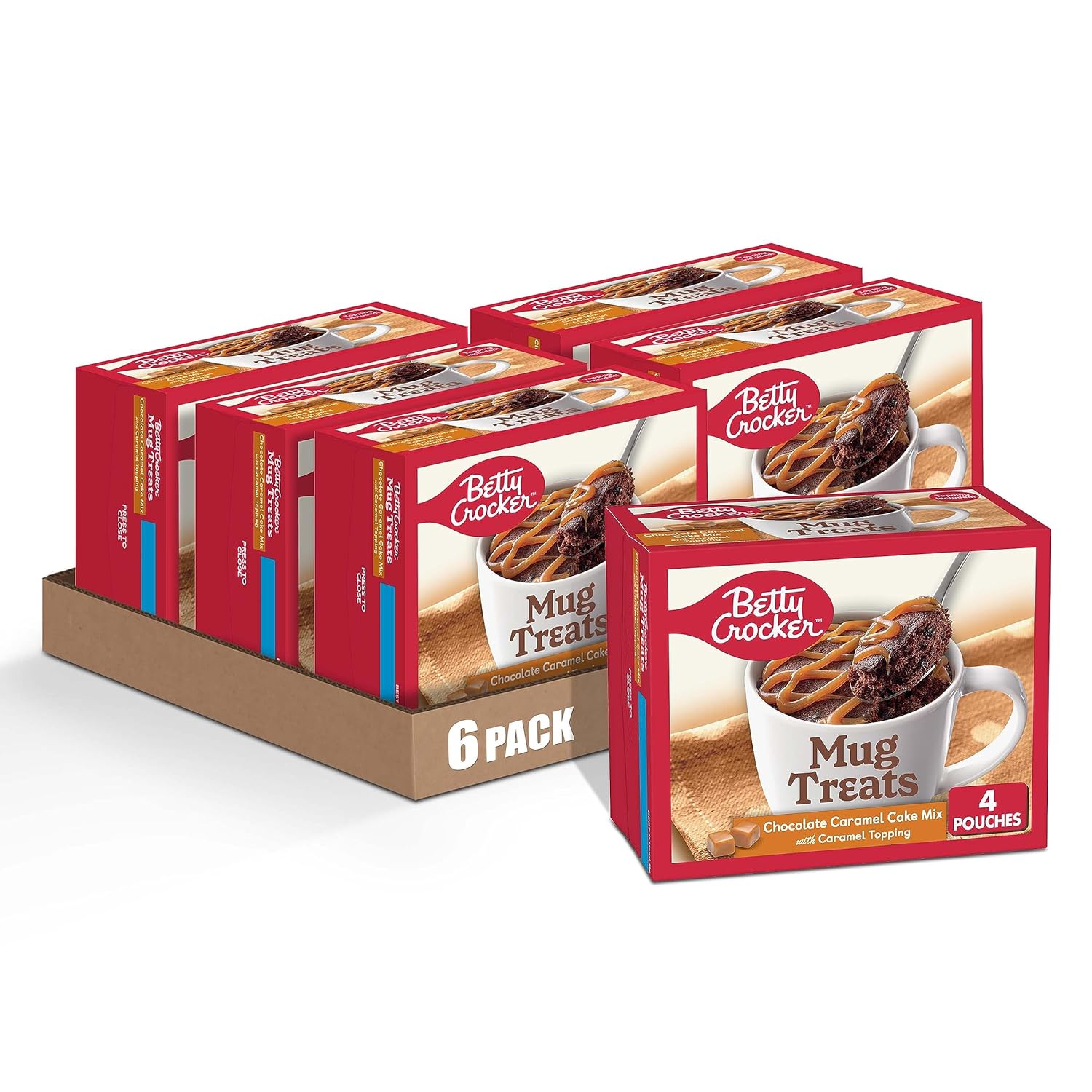 Betty Crocker Mug Treats Mezcla de pastel de chocolate y caramelo con cobertura de caramelo, 4 porciones, 12.5 onzas (paquete de 6)