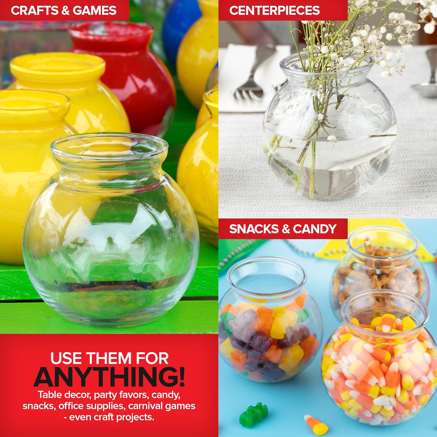 Cuencos pequeños redondos de plástico para fiestas (paquete de 12) mini tazón transparente de 16 onzas, vasos inastillables para bebidas, centros de