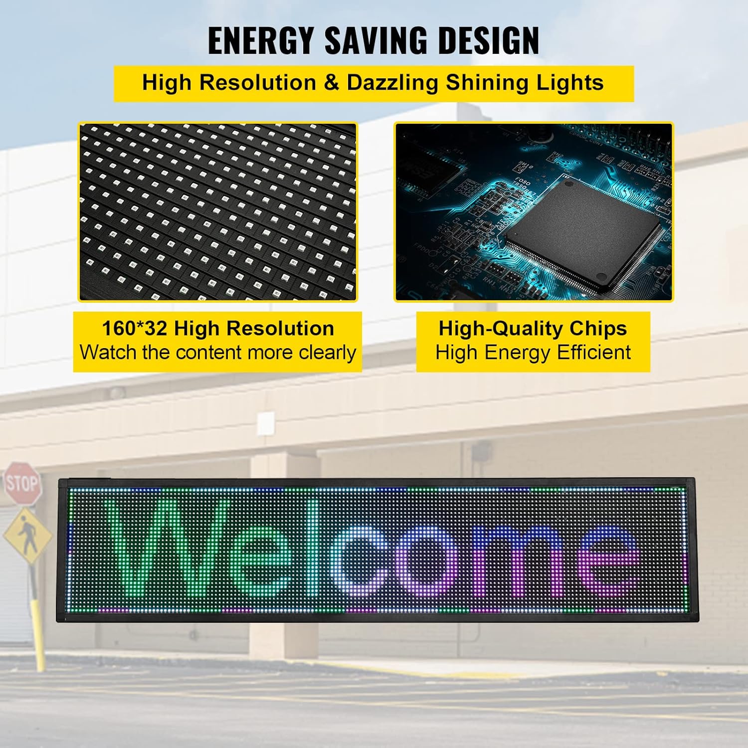 VEVOR Letrero LED de desplazamiento, 40 “x 8” WiFi y control USB, pantalla programable P6 a todo color, tablero de mensajes de alta resolución para