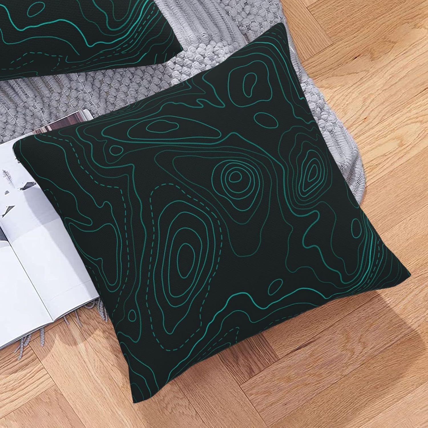 Funda de almohada cuadrada decorativa suave y abstracta topográfica, fundas de cojín, decoración del hogar para sofá, cama, silla, 16 x 16 pulgadas