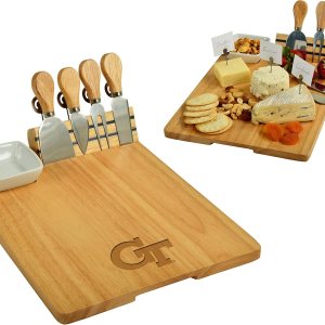 NCAA Georgia Tech – Tabla de quesoembutidos de bambú con licencia oficial de Georgia Tech con cuenco de cerámica, juego de cuchillos y marcadores de NCAA Georgia Tech – Tabla de quesoembutidos de bambú con licencia oficial de Georgia Tech con cuenco de cerámica, juego de cuchillos y marcadores de