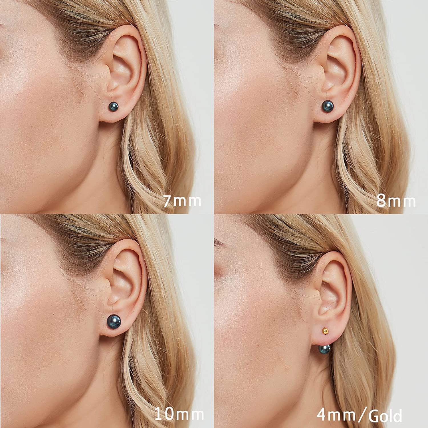 Akoya Saltwater Black Pearl Earrings for Women,7-10MM Screw Back Stud Earrings 925 Sterling Silver 18K Gold Plated Hypoallergenic Stud Earrings,