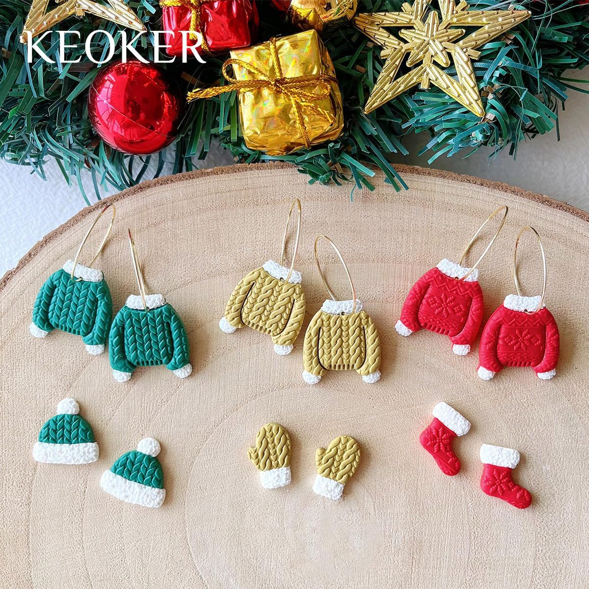 Keoker Hoja de textura de arcilla polimérica para Navidad, tapete de textura de arcilla navideña para hacer aretes, joyas, herramientas de aretes de