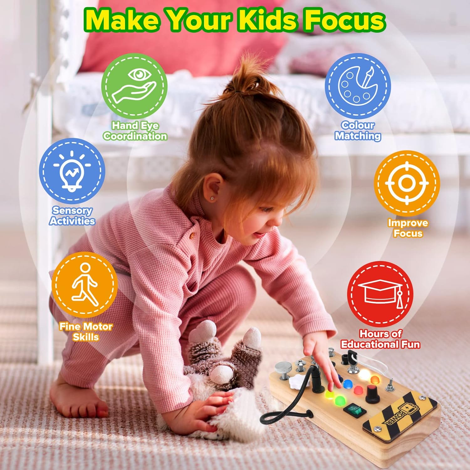 wakeInsa Tablero Montessori con luz LED y juego de herramientas para niños pequeños, juguetes Montessori para niños de 3 a 7 años, placa de circuito