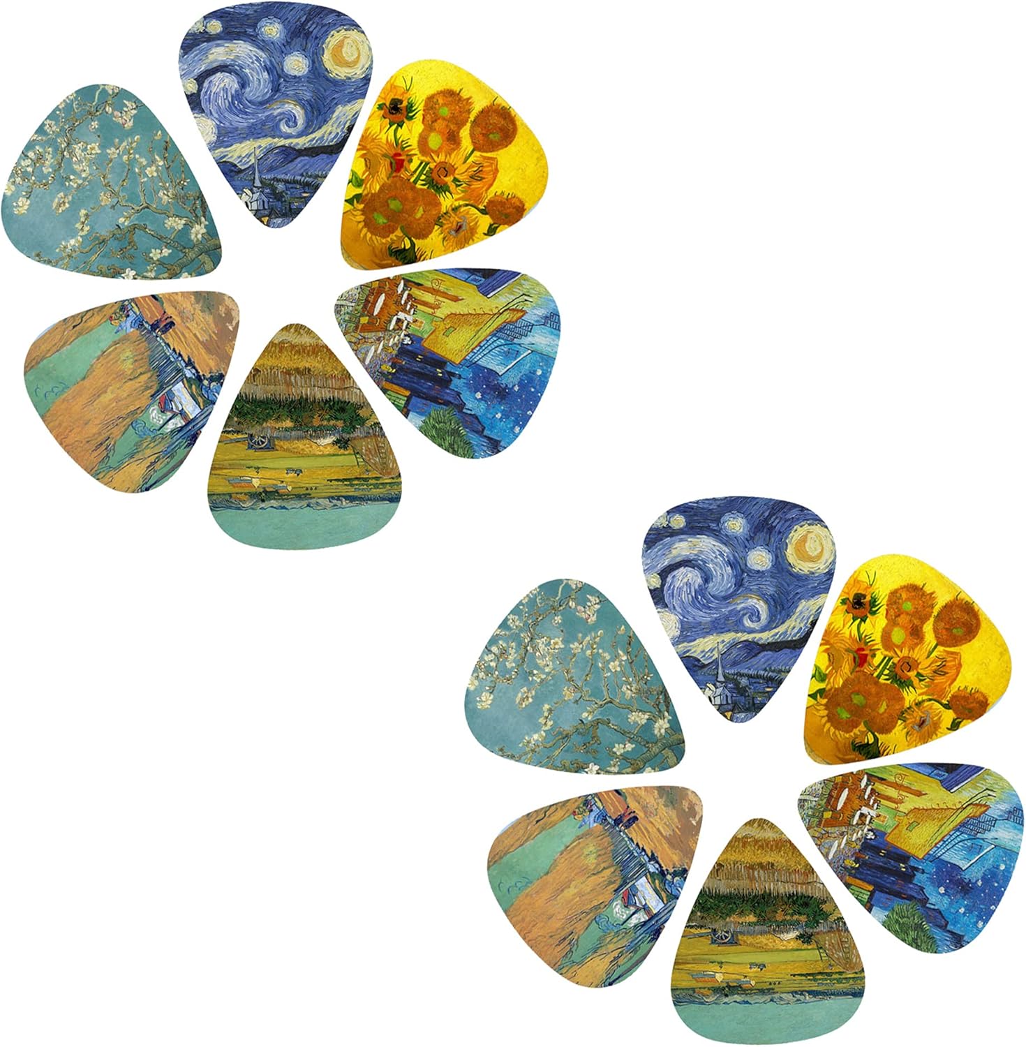Paquete de 12 puntas de guitarra de celuloide de 0.71mm con estilo y colorido para el bajo de la guitarra, Van Gogh