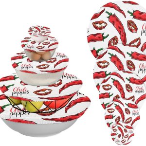 Chili Peppers – 5 fundas elásticas reutilizables para cuencos para almacenamiento de alimentos, tapas de tela elástica con 5 tamaños diferentes Chili Peppers – 5 fundas elásticas reutilizables para cuencos para almacenamiento de alimentos, tapas de tela elástica con 5 tamaños diferentes