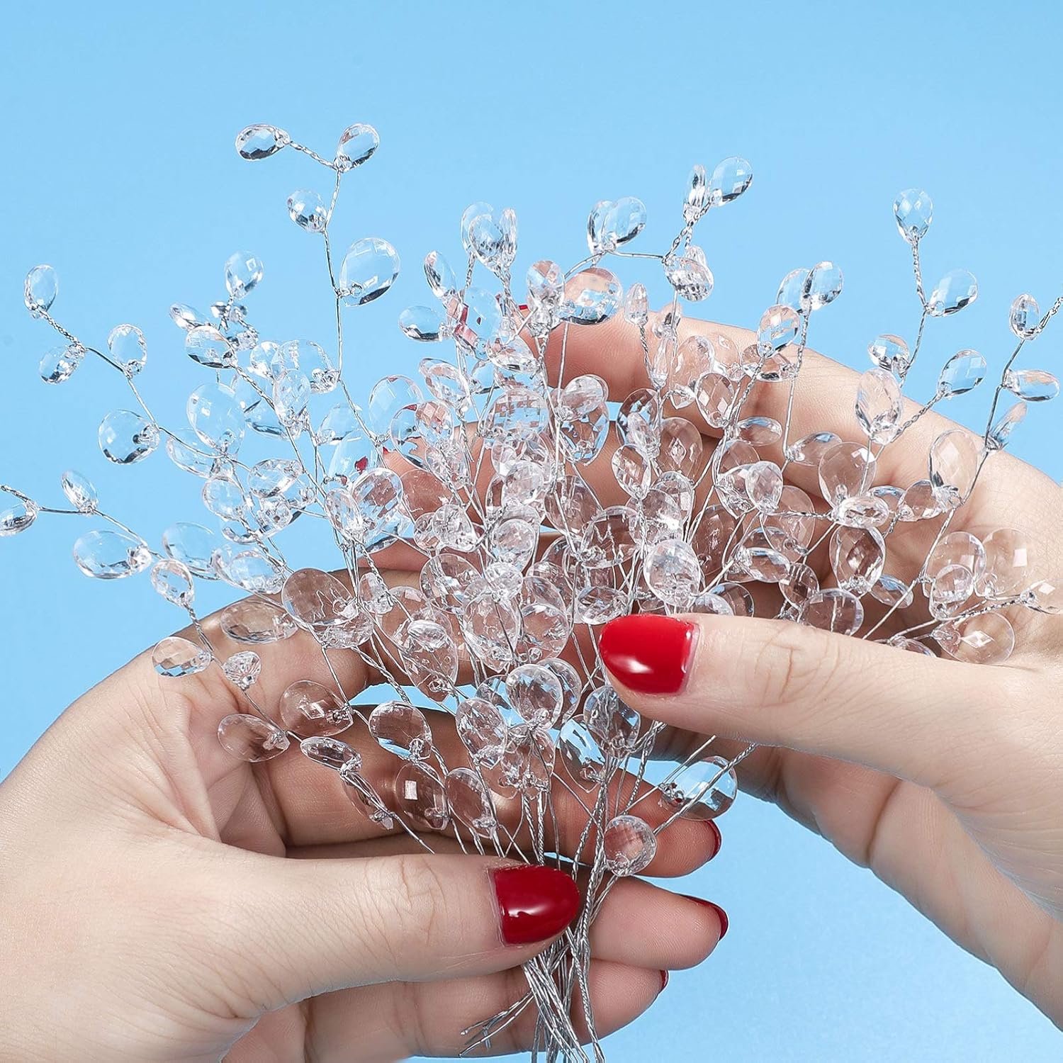 IMIKEYA 50 piezas de tallos de gota de cuentas acrílicas de cristal, ramos artificiales, tallos florales transparentes, aerosoles decorativos para