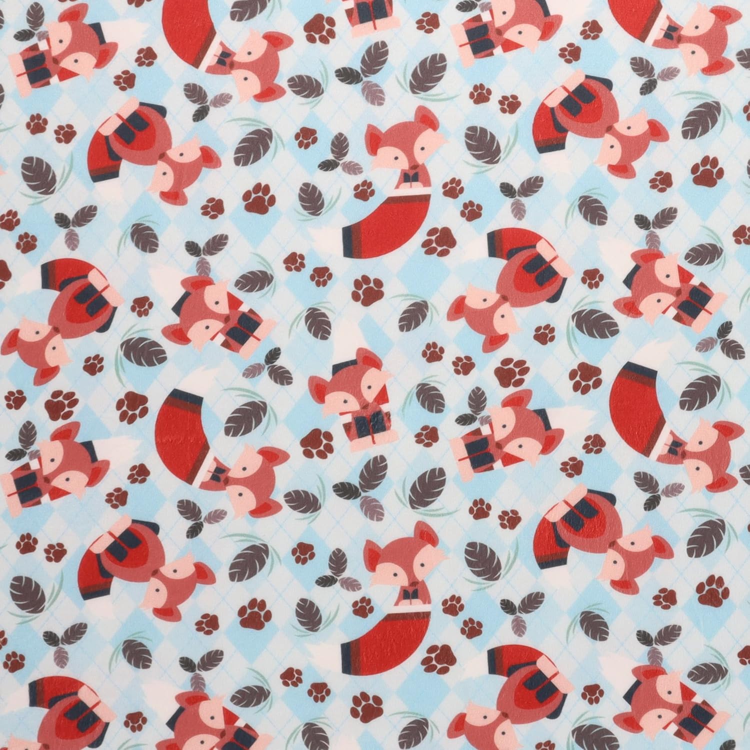 Mook Fabrics Stretch Minky Little Red Fox, Blue Cut by The Yard