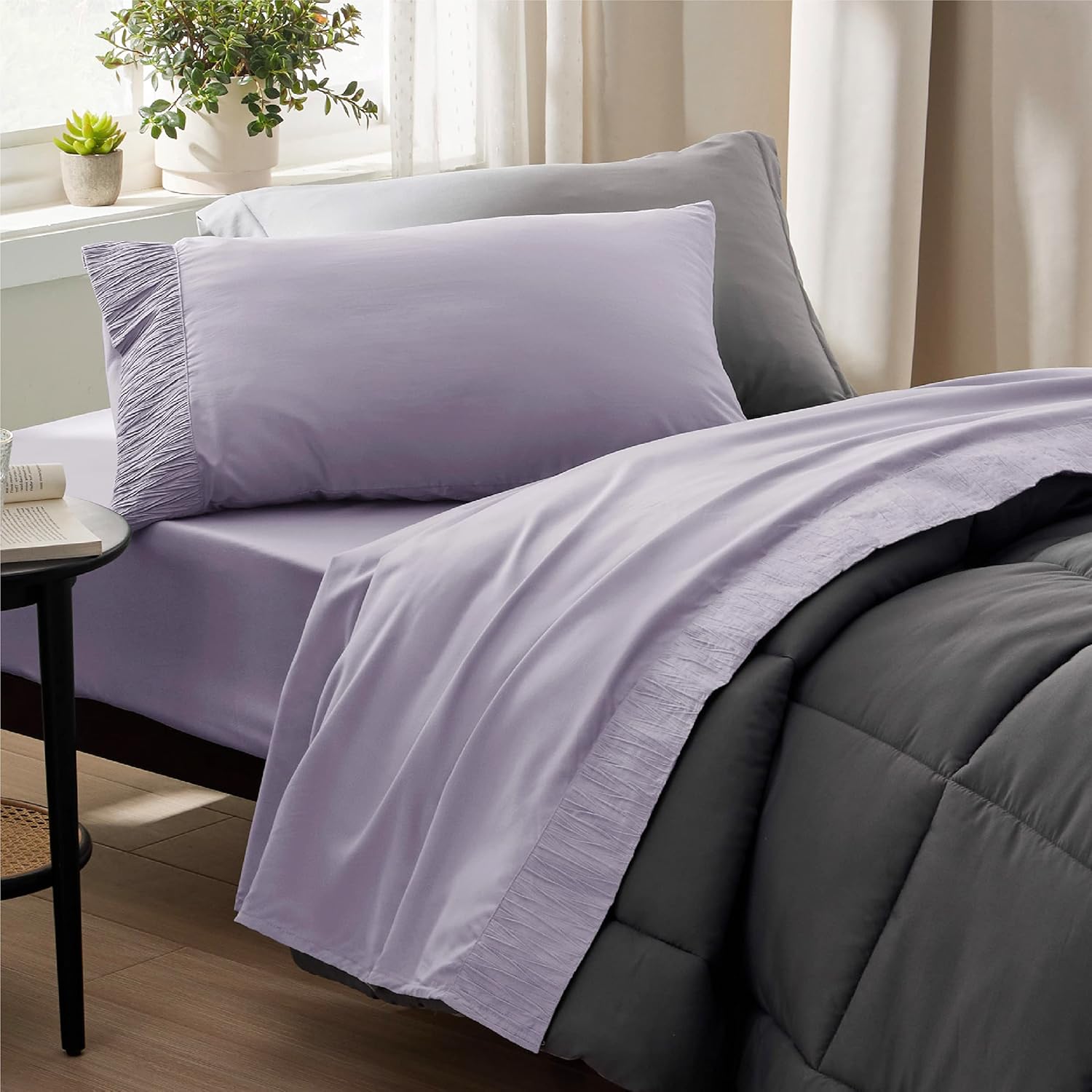 Bedsure Sábanas para dormitorio individual XL, sábanas suaves extra largas para cama individual, 3 piezas, sábanas de lujo color lavanda, tamaño