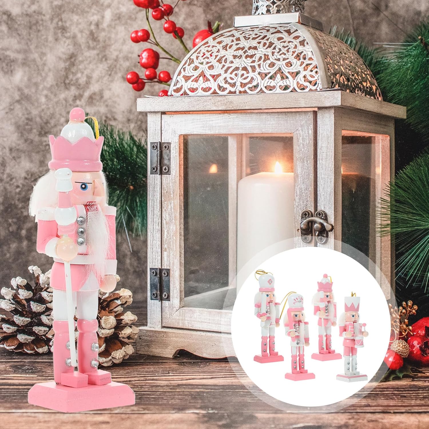 GANAZONO 4pcs Mini Navidad colgante cascanueces madera adornos Navidad rey soldado figuras para árbol adorno 4.7 in