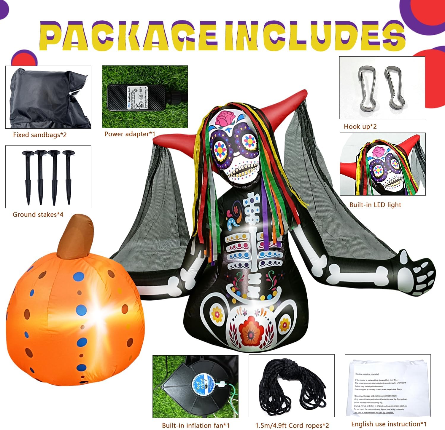 Inflables de Halloween de 6 pies, esqueleto zombi de calabaza, fantasma de mujer aterradora del día de los muertos, luces LED, a prueba de clima,