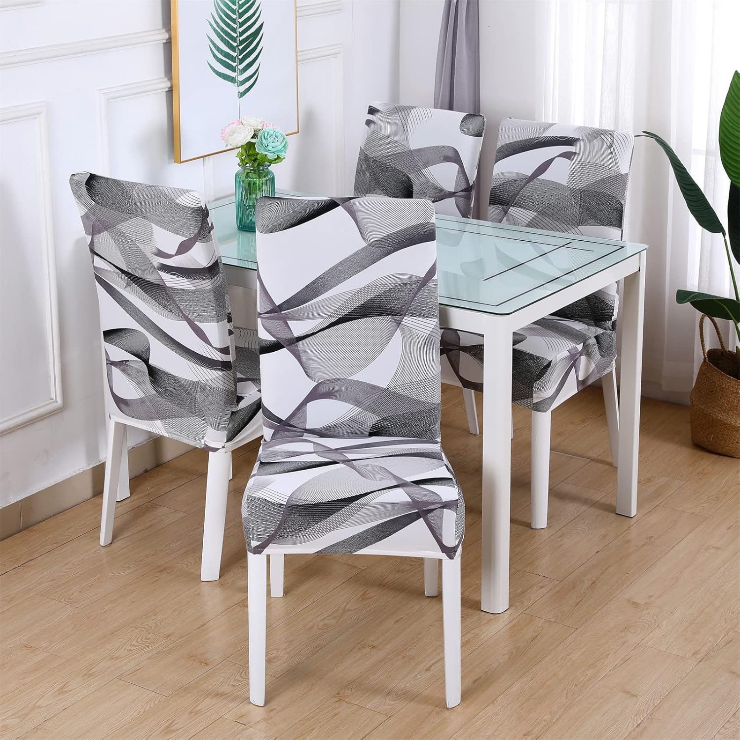 Juego de 6 fundas para sillas de comedor, fundas elásticas para sillas Parsons, extraíbles, lavables, de elastano, impresas, fundas protectoras de