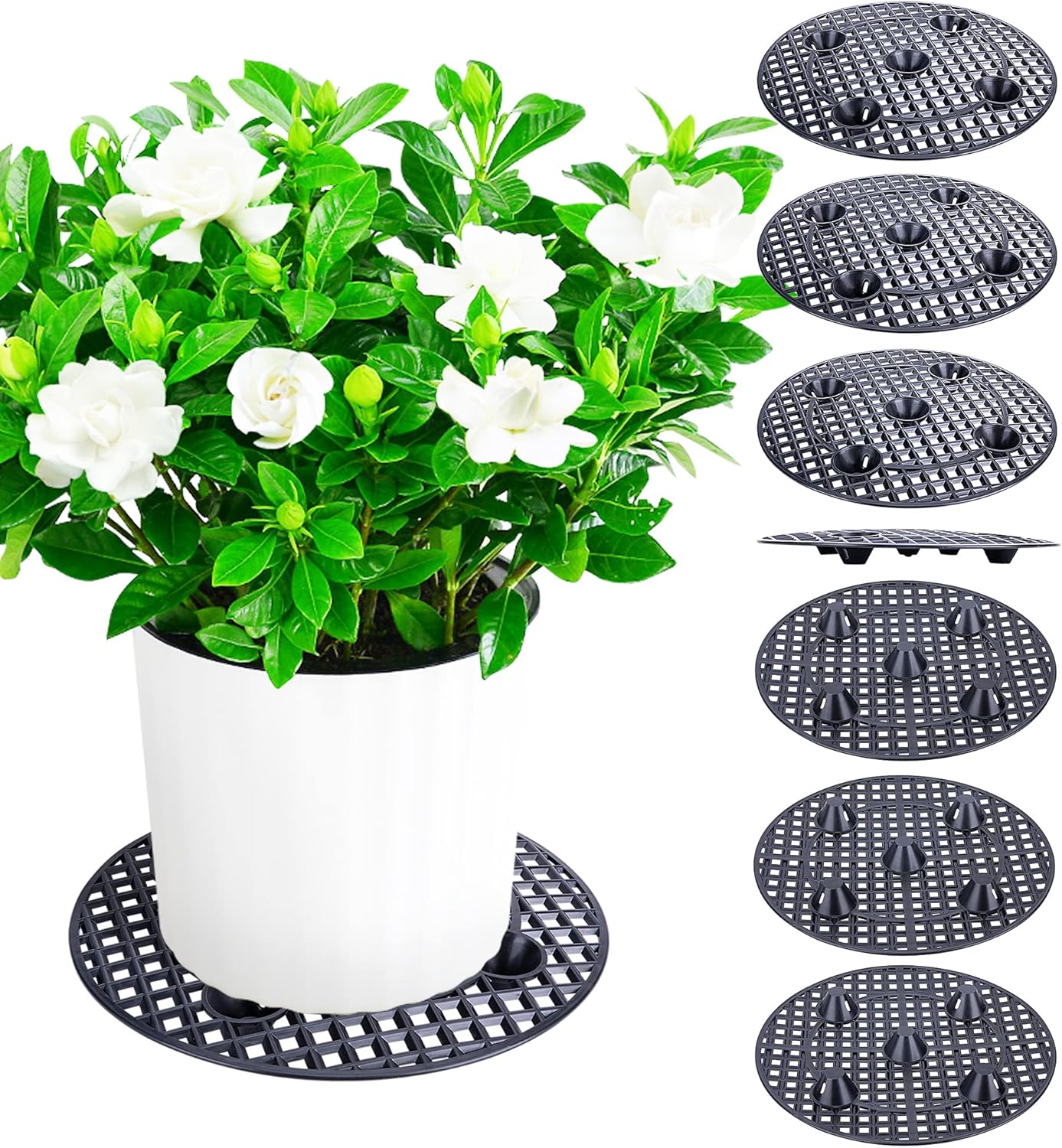 8 elevadores de macetas a nivel de plantas, soportes para plantas, platillo de maceta de 12 pulgadas para evitar la pudrición y daños en patio y