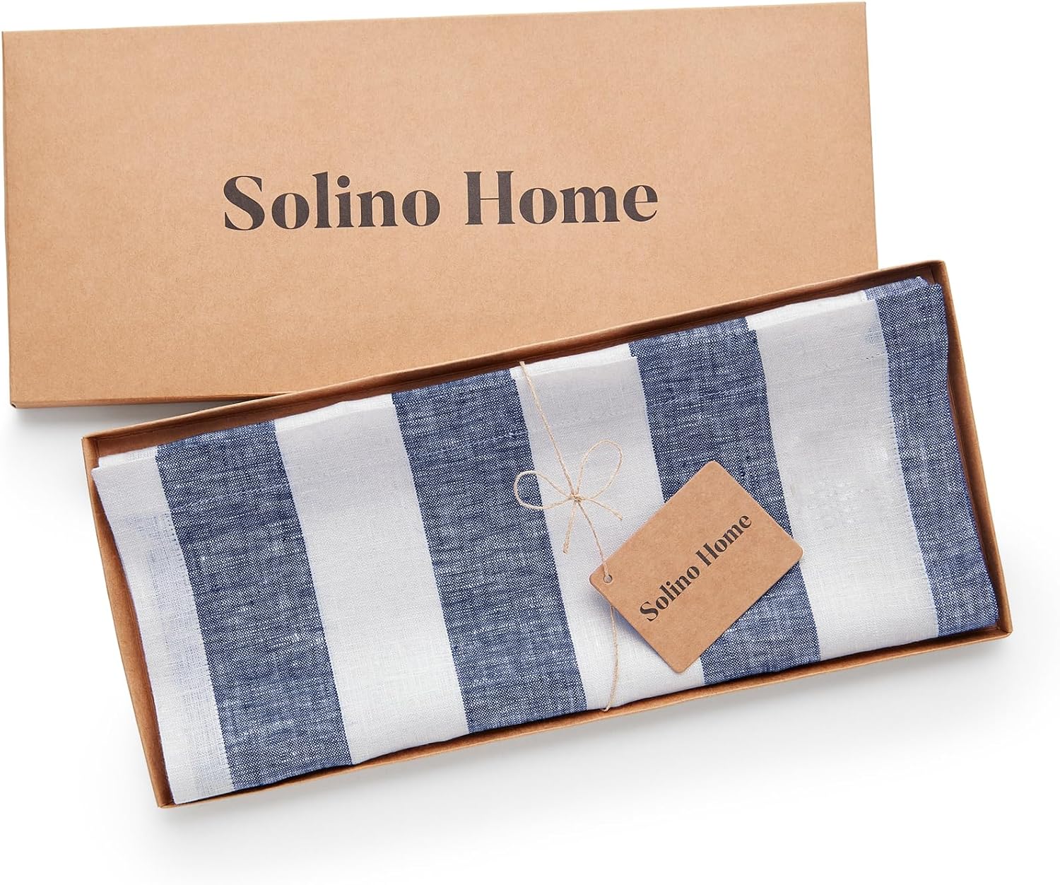 Solino Home Cabana – Camino de mesa de lino a rayas de 48 pulgadas, 100% lino puro de 14 x 48 pulgadas, azul marino y blanco, camino de mesa de