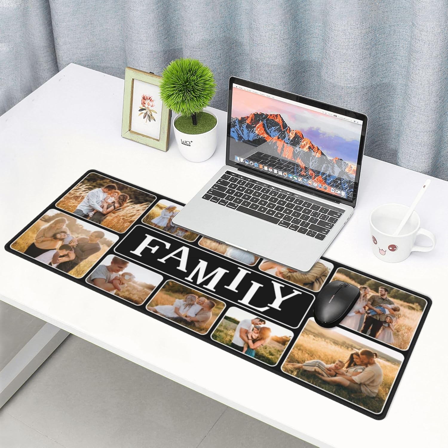 Alfombrilla de mouse personalizada con collage de 10 fotos de 31.5 x 12 pulgadas, alfombrilla de mouse personalizada con diseño familiar,