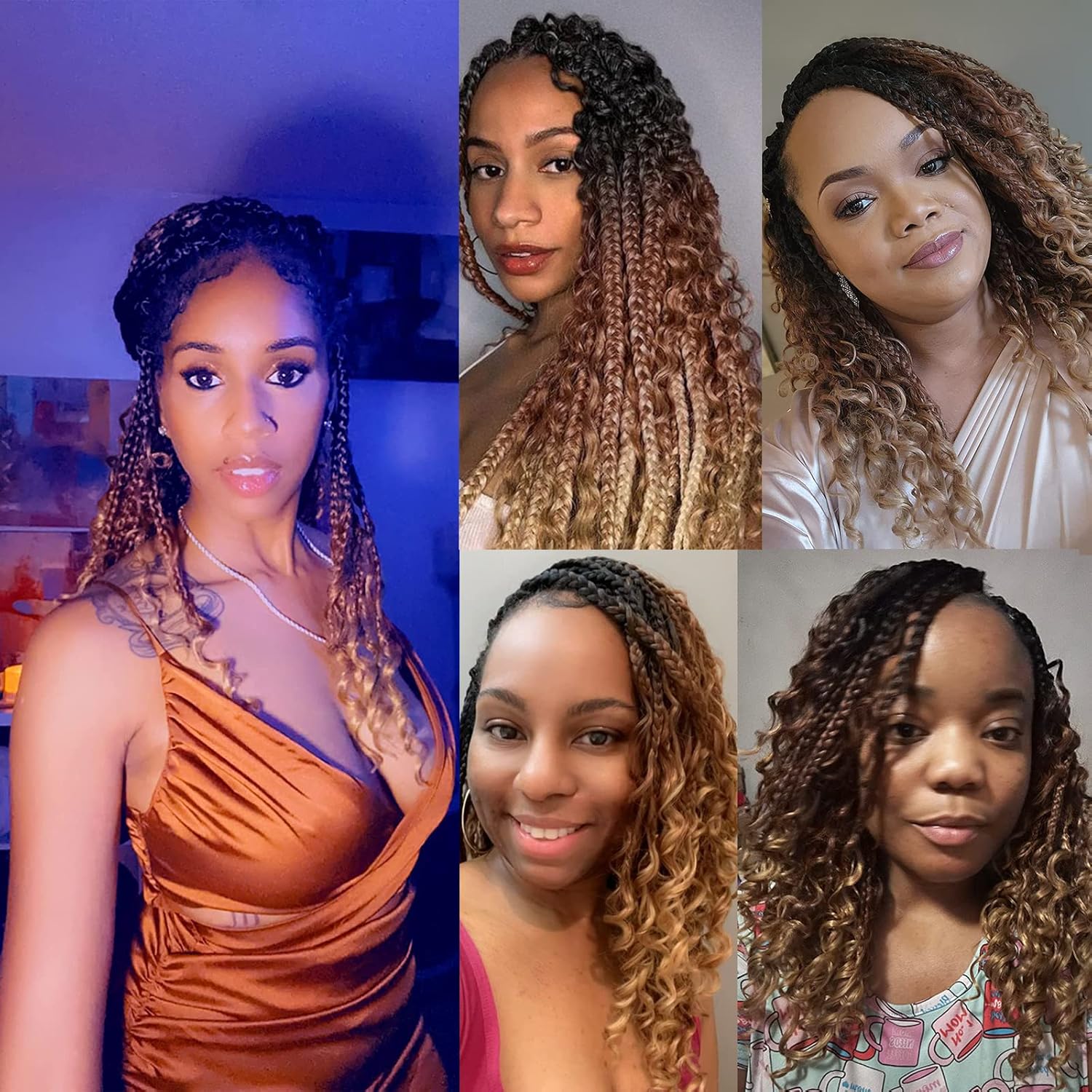 Liang Dian 8 paquetes de trenzas de cabello de ganchillo con extremos rizados de 18 pulgadas, trenzas de caja diosa de cabello bohemio de ganchillo