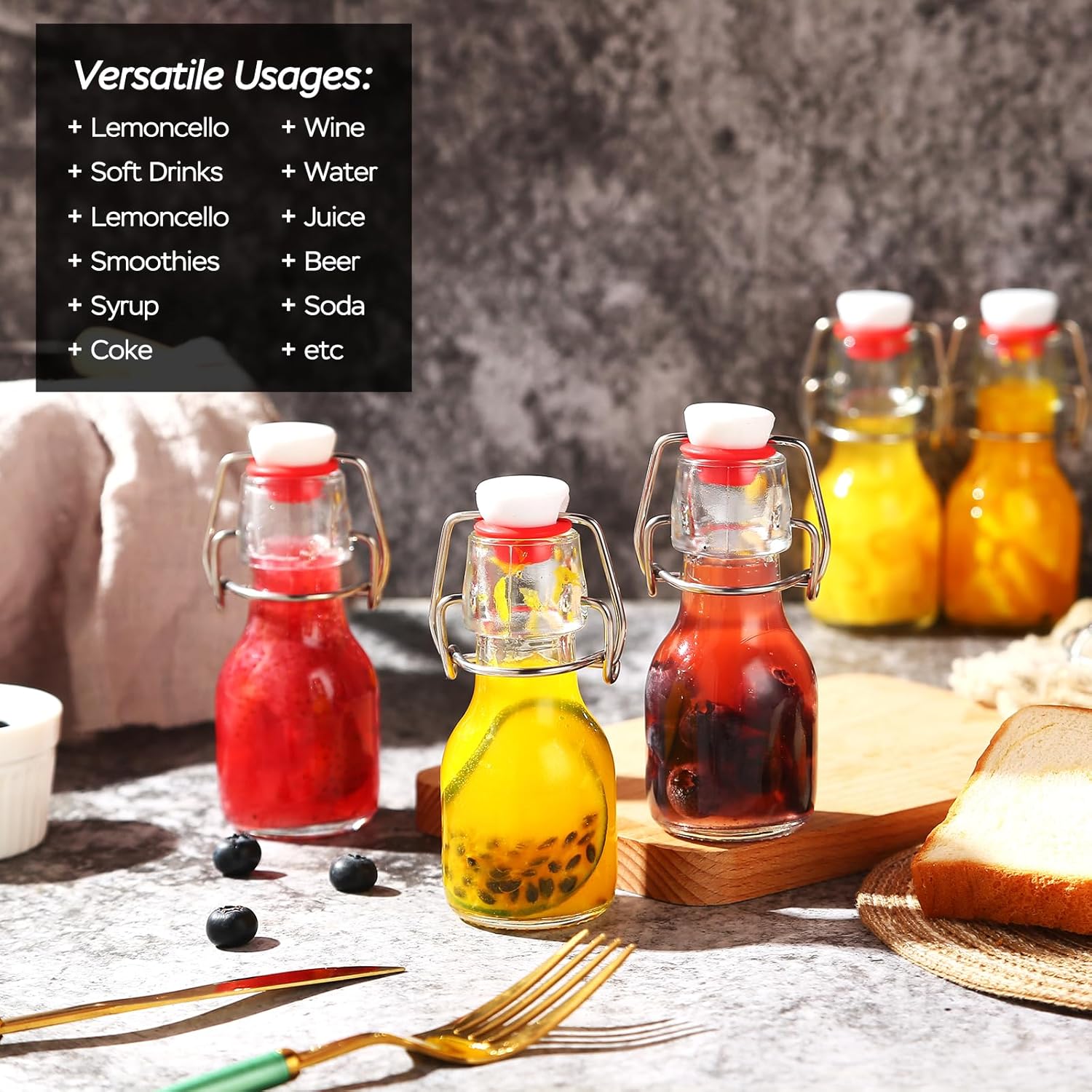 Paquete de 15 botellas de vidrio con tapa abatible de 2 onzas, mini botellas de cerveza con tapas herméticas para elaboración casera, kombucha,