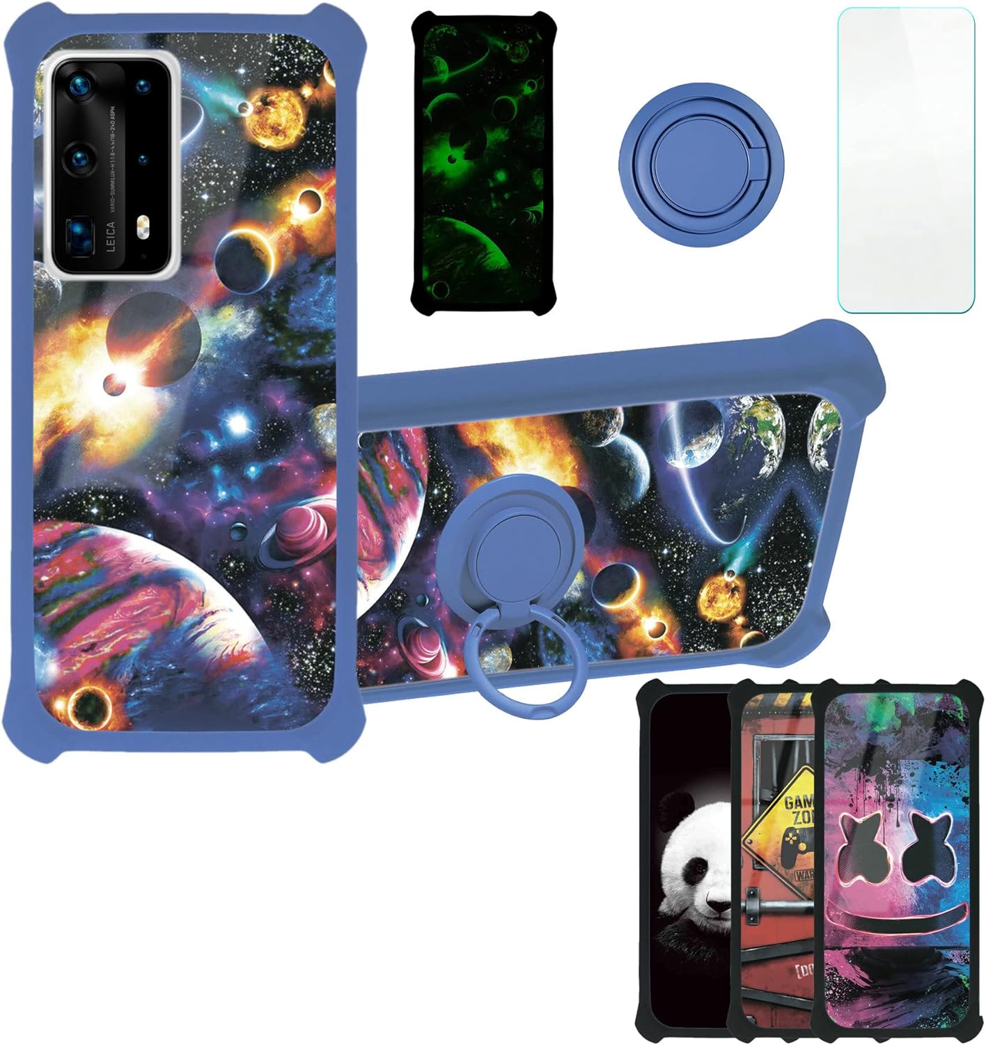 Aroepurt Funda para Huawei P40 PRO compatible con Huawei P40 PRO con protector de pantalla de vidrio templado, PC + TPU 2 en 1, soporte de anillo,