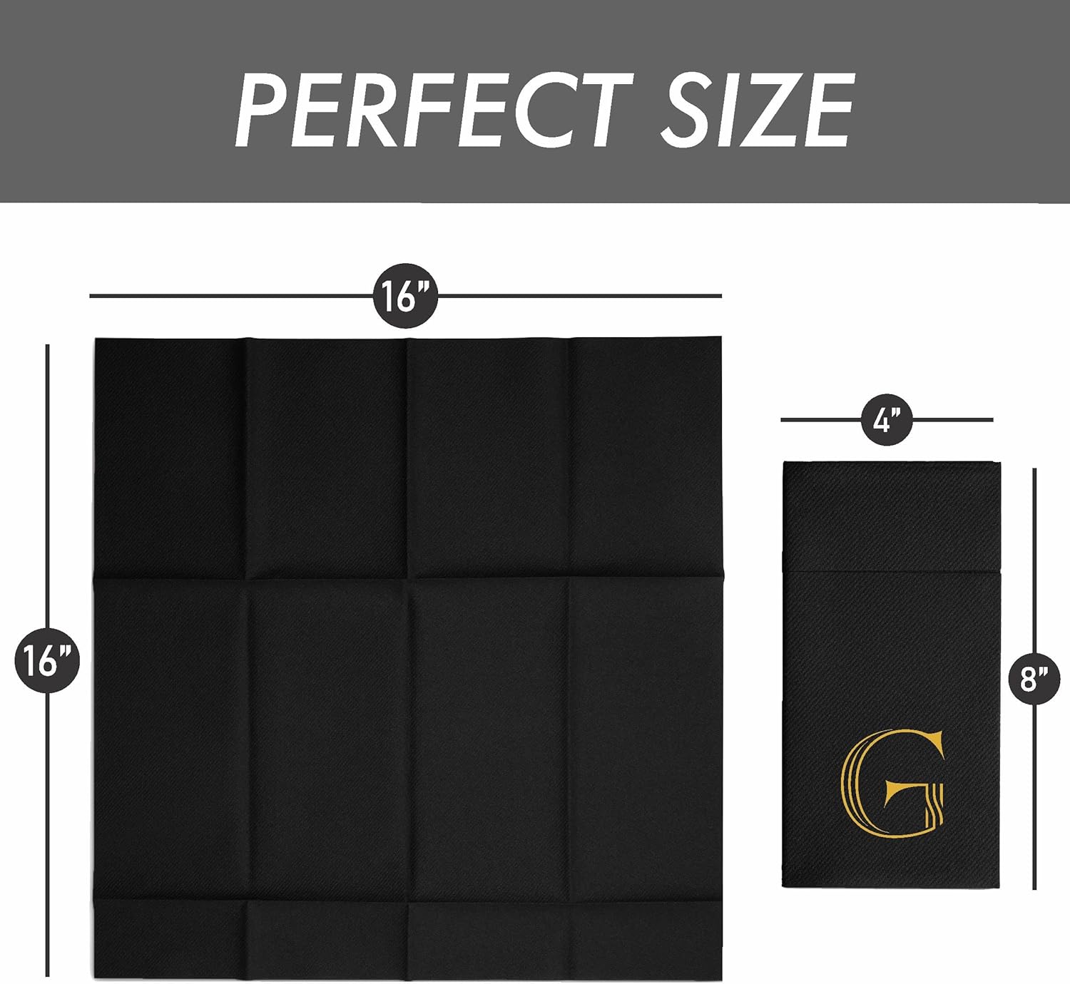 Servilletas con monograma de color negro con bolsillo para cubiertos, paquete de 50 servilletas desechables de 16 x 16 pulgadas con la letra D de