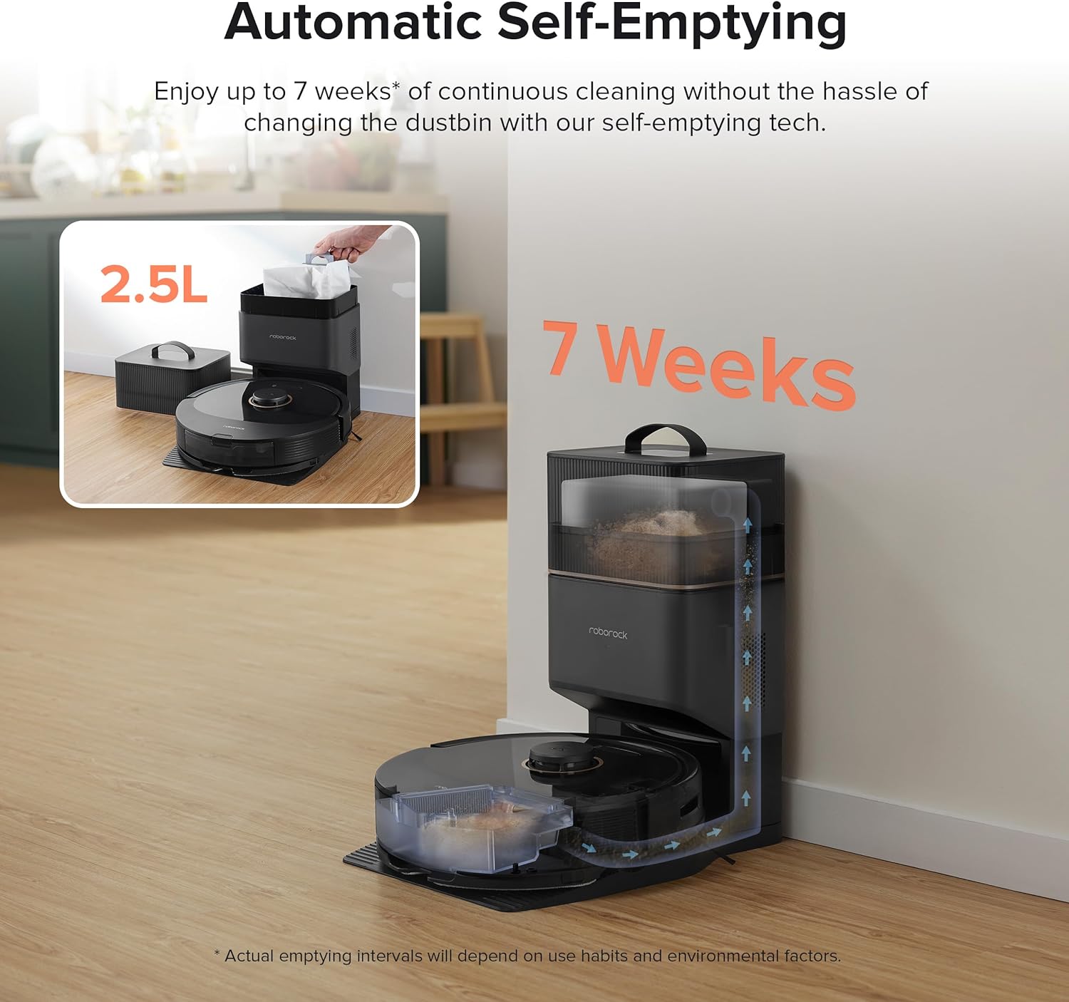 roborock Q8 Max+ Robot aspiradora y trapeador, autovaciado, limpieza manos libres hasta 7 semanas, evitación de obstáculos de tecnología reactiva,