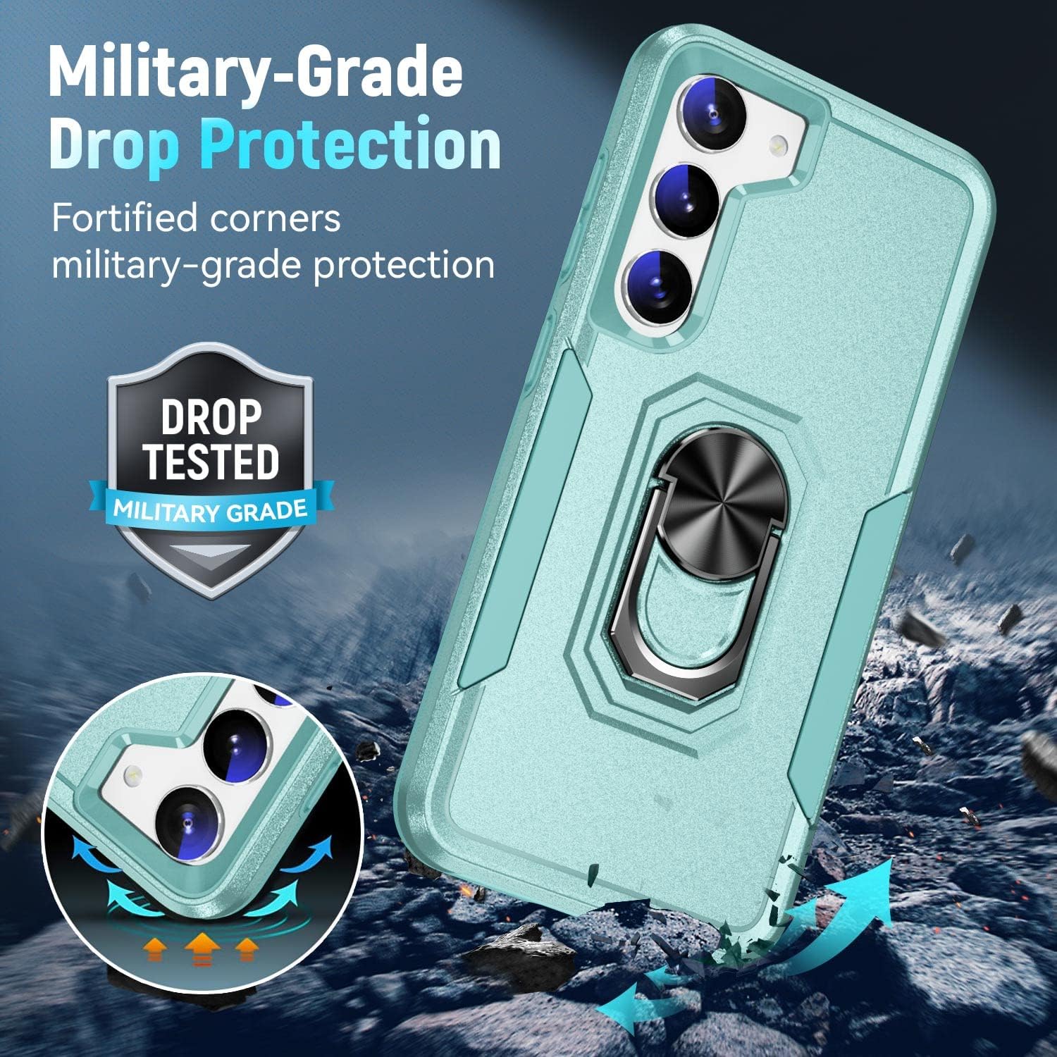 23+ Funda para Samsung S23 Plus, con soporte, grado militar a prueba de golpes, resistente a los golpes y arañazos, funda 23 Plus, color verde
