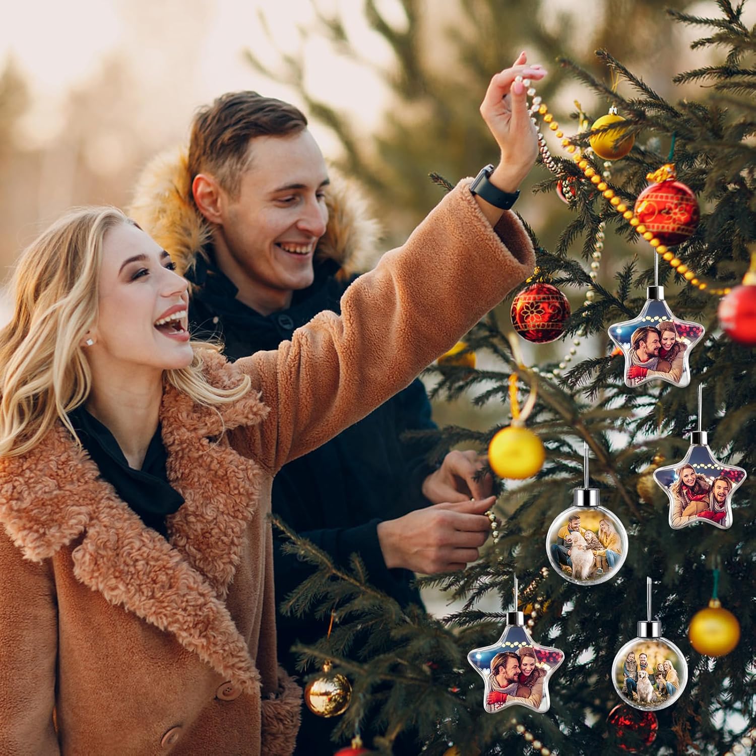 Adorno de bola de Navidad con foto personalizada, texto con imagen personalizada, pequeña bola colgante, árbol de Navidad, decoración del hogar,