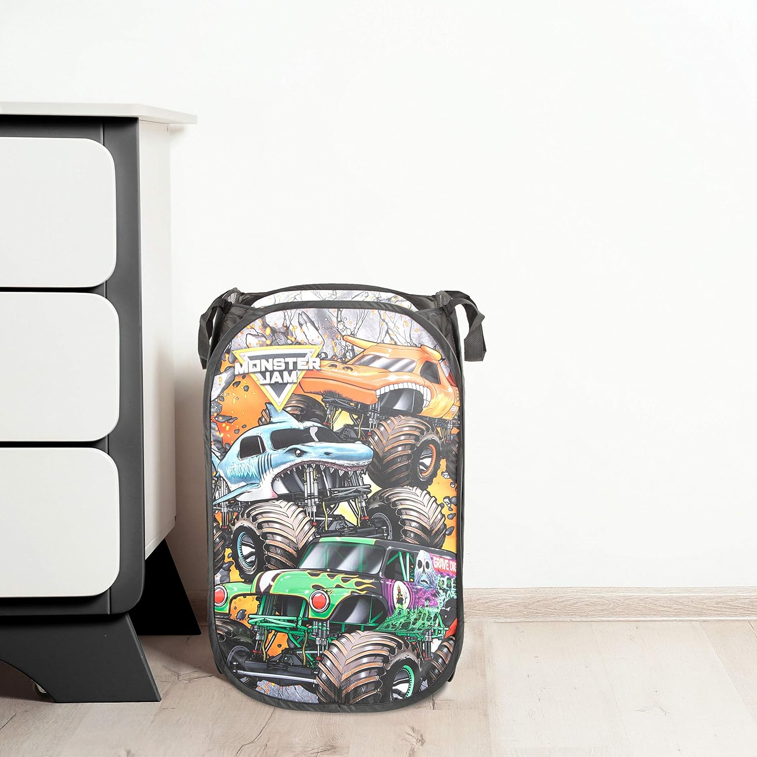 Jay Franco Monster Jam Slah – Juego de cama individual y cesta desplegable Break Out
