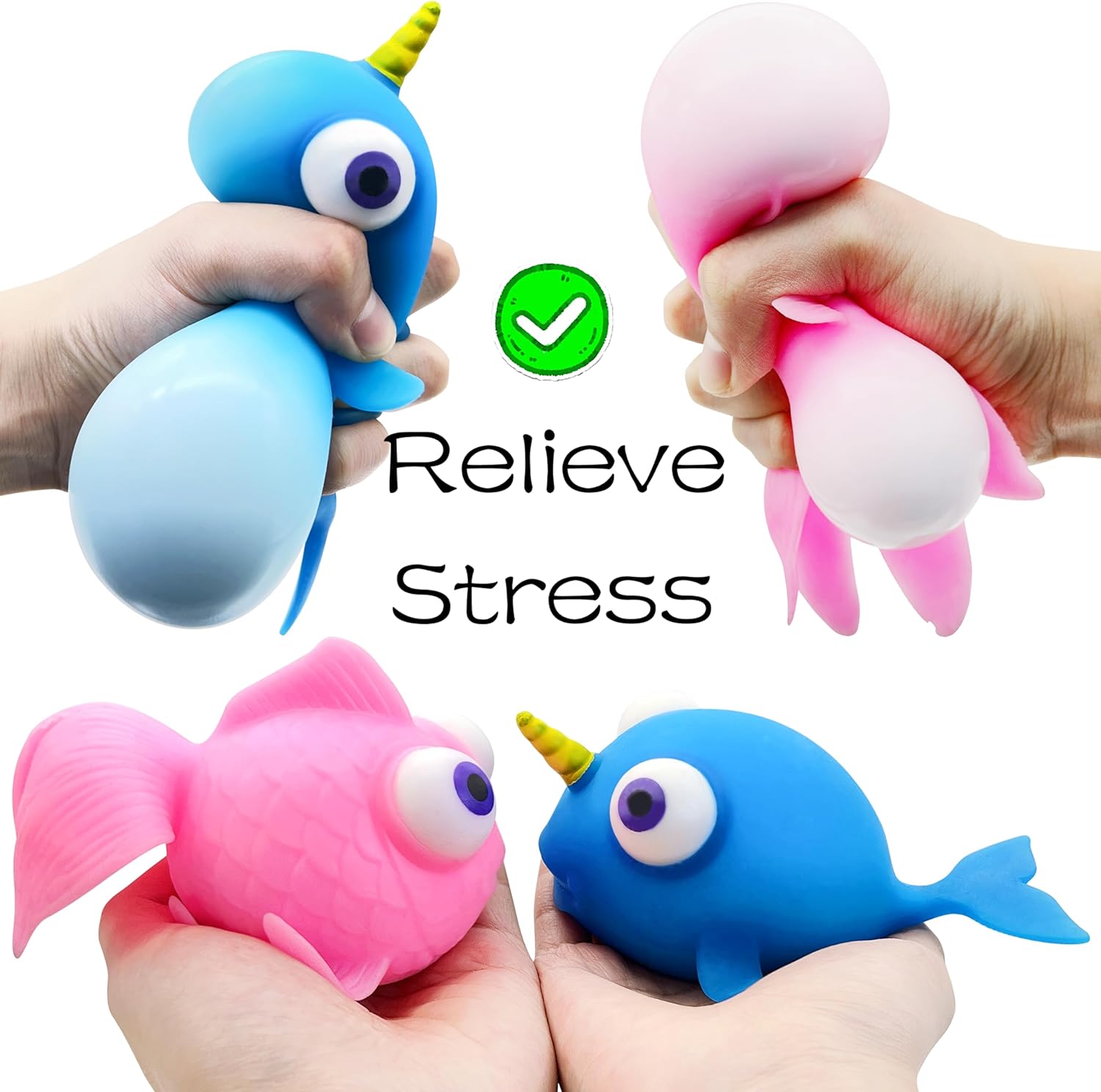 Pelotas antiestrés de ballena para niños, bola de masa para aplastar (paquete de 1), juguetes esponjosos para niños, bola gigante para el estrés,