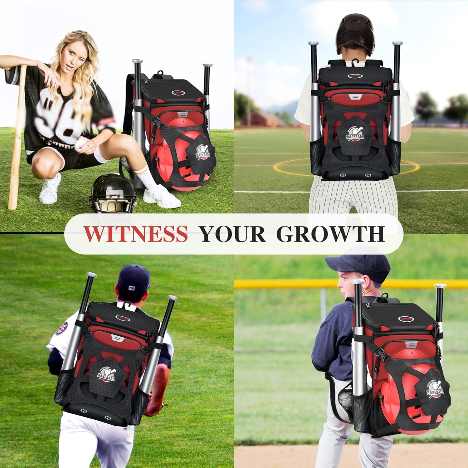 BAGNN Bolsa de béisbol para adultos y jóvenes, bolsa de béisbol de gran capacidad, bolsa de sóftbol ligera con compartimento para zapatos y gancho