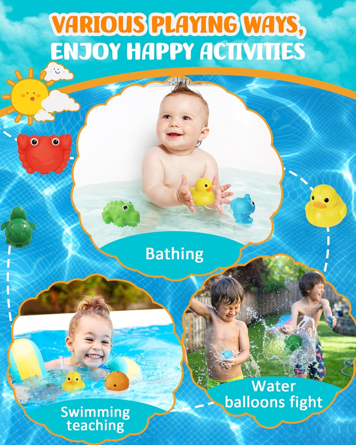 Juguetes de baño para bebés de 6, 12 y 18 meses, juguetes de baño con forma de animal, juguetes de baño de silicona suave, esenciales para el baño
