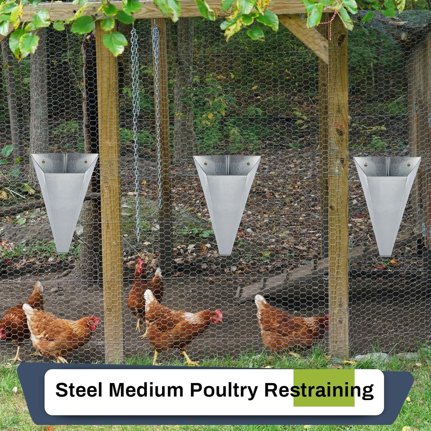 4 unidades de conos de retención de aves de corral de acero galvanizado mediano, cono de embudo de parte trasera plana, cono de pollo para matar