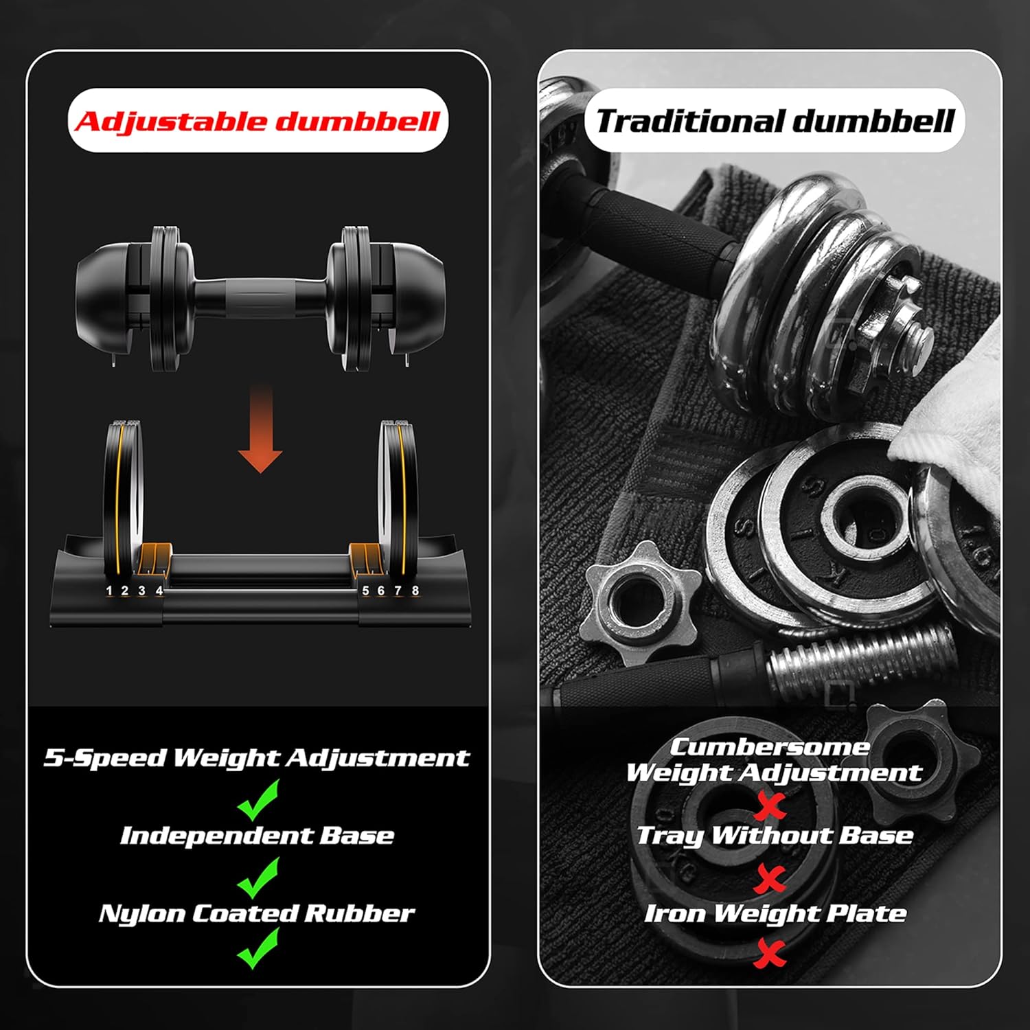 Altler – Mancuernas ajustables, 22254452 libras, juego de mancuernas individuales con bandeja para entrenamiento de fuerza, mancuernas ajustables