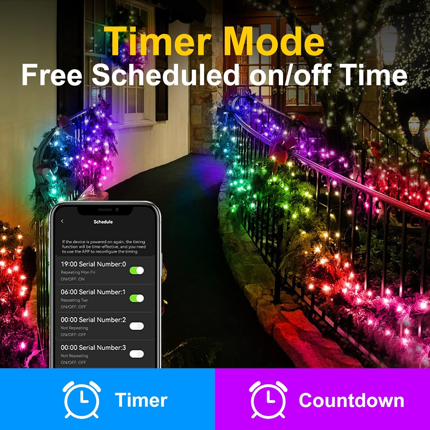 Quanquer Luces de Navidad inteligentes para exteriores, 196 pies, 600 LED RGB inteligentes WiFi que cambian de color, luces de Navidad controladas