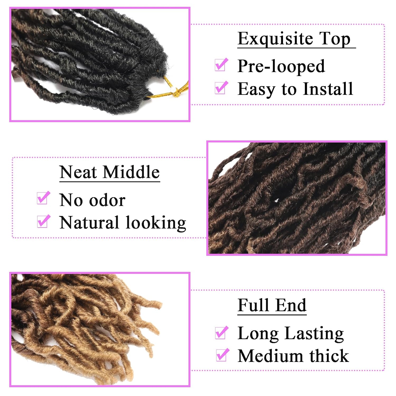 Rastas de cabello sintético de ganchillo ombré, 1 paquete de rastas suaves de color marrón ombré, trenzas de ganchillo de 14 pulgadas, cabello de