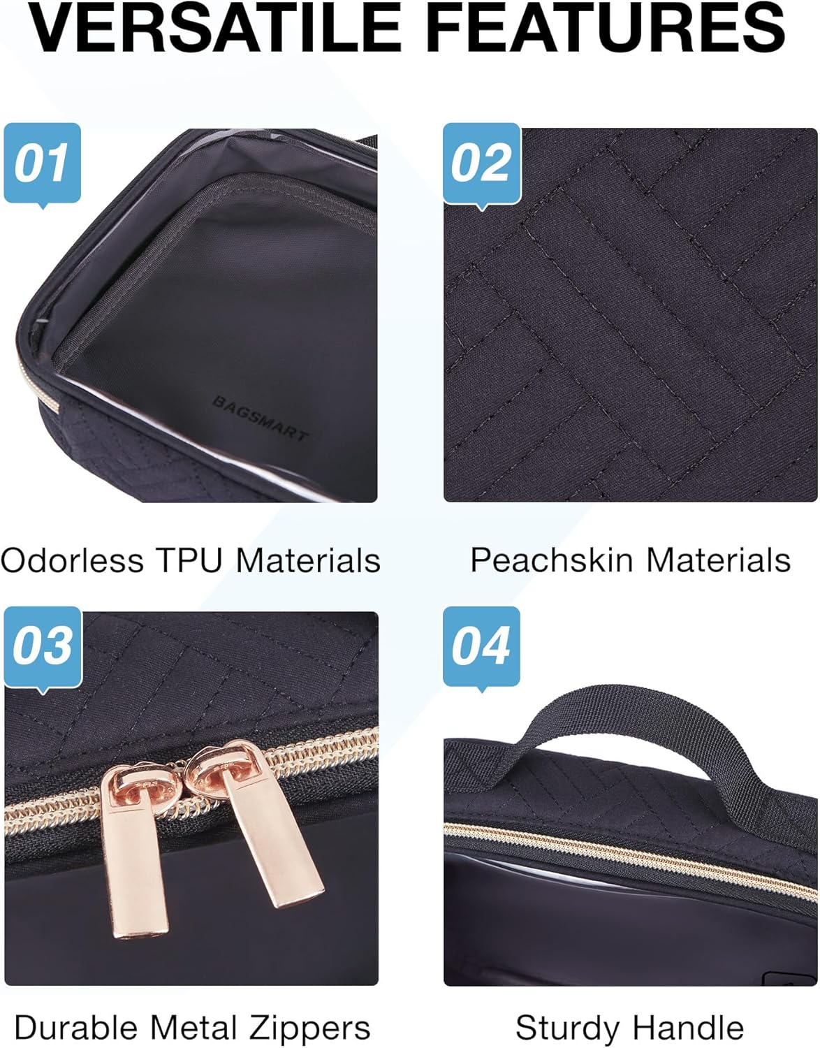 BAGSMART Bolsa de aseo aprobada por la TSA, organizador de cosméticos de maquillaje transparente, bolsa de viaje de tamaño de cuarto de galón para