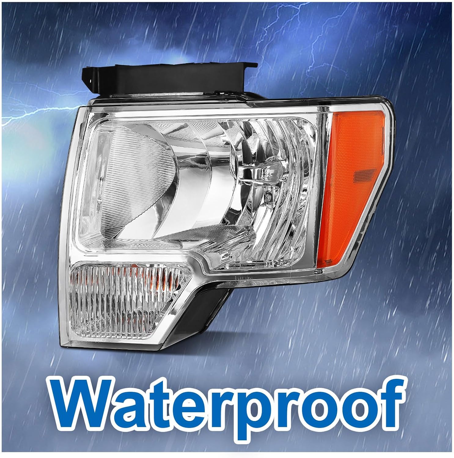 telpo Conjunto de faros delanteros antivaho para Ford F150 2009-2014 2009 2010 2011 2012 2013 2014 (reflector ámbar con carcasa cromada)
