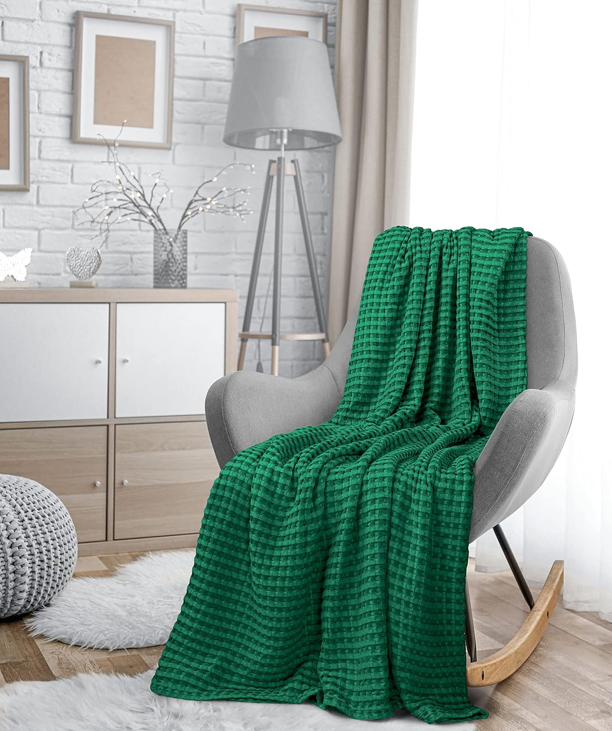 Utopia Bedding Manta de algodón de 300 GSM (verde esmeralda, 90 x 90 pulgadas), suave, ligera, transpirable, tamaño Queen, para cualquier cama para