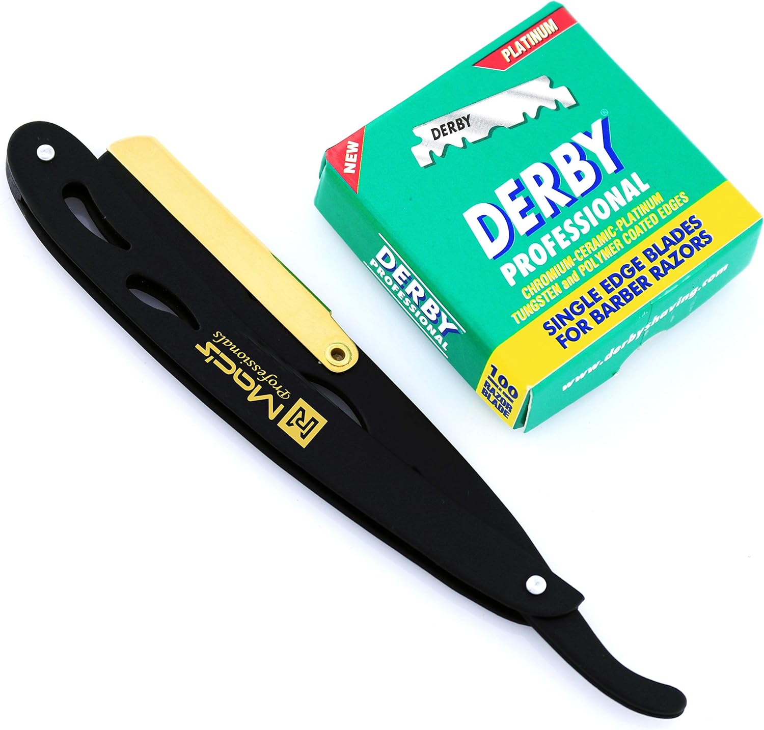 Maquinillas de afeitar profesionales B&G de borde recto, con Green Platinum Derby 100 cuchillas – Mecanismo de reemplazo de cuchillas fáciles-100%