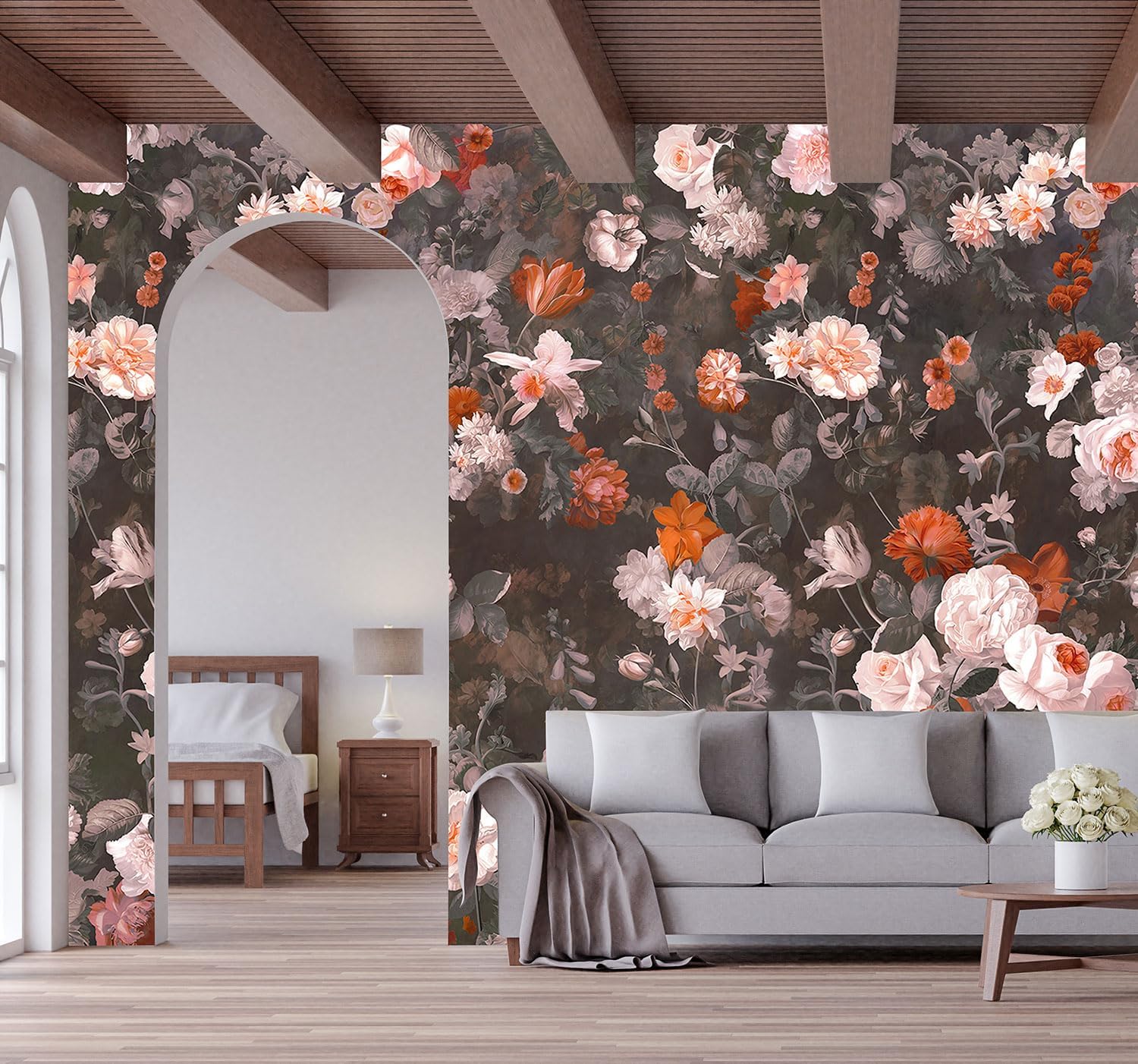 YQWDMX – Papel pintado de rosas retro 3D para decoración de sala de estar (no despegar ni pegar)
