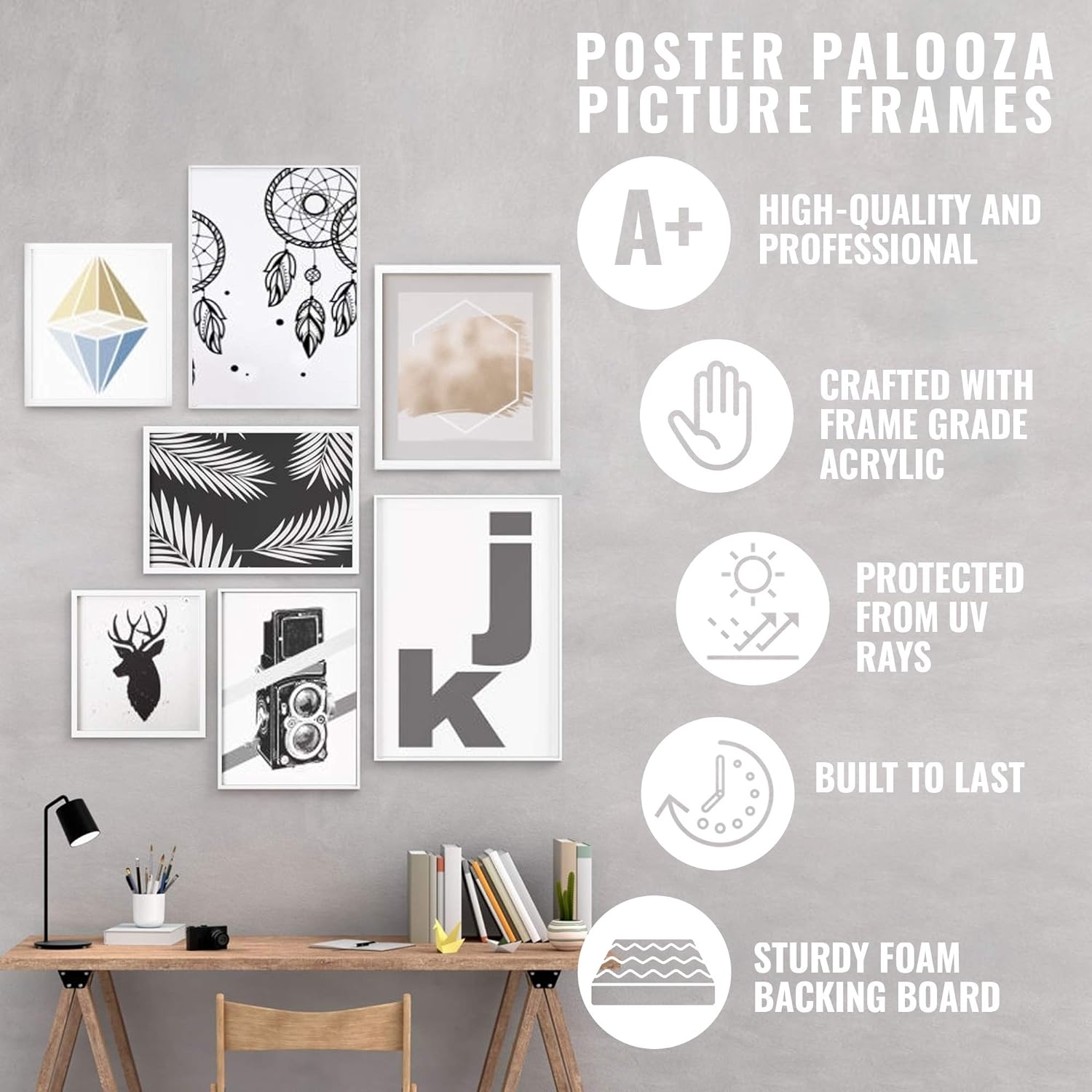 Poster Palooza Marco para rompecabezas de 20 x 20 pulgadas, marco de madera natural con paspartú (blanco) hecho para exhibir rompecabezas de 20 x 20