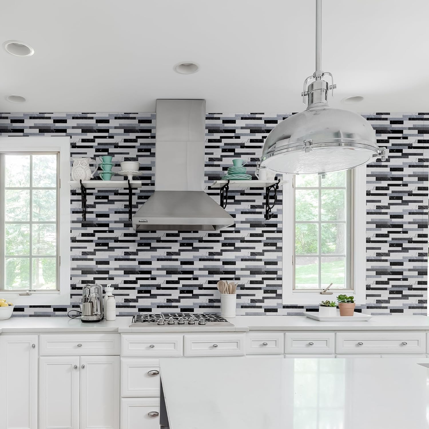 10 hojas de azulejos más gruesos para despegar y pegar, azulejos autoadhesivos para pared, diseño de piedra negra, para cocina, baño, lavandería,